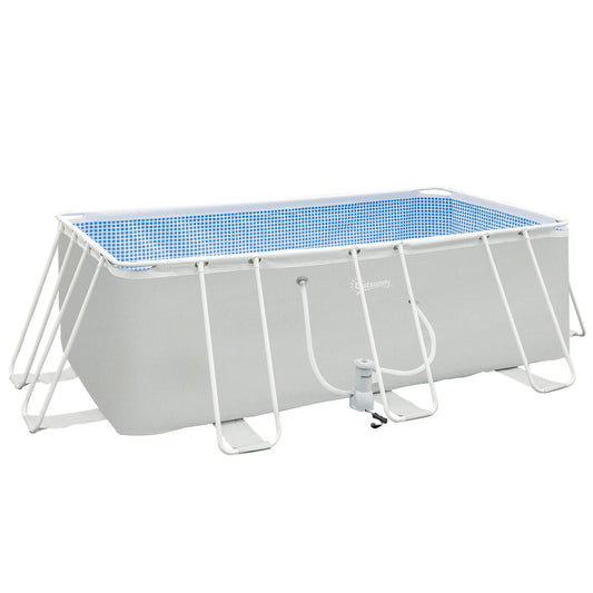 Outsunny Piscina Desmontable 440x240x122 cm Piscina Rectangular de Exterior con Depuradora de Cartucho 4,000 L/H y Marco de Acero 9760 L Gris