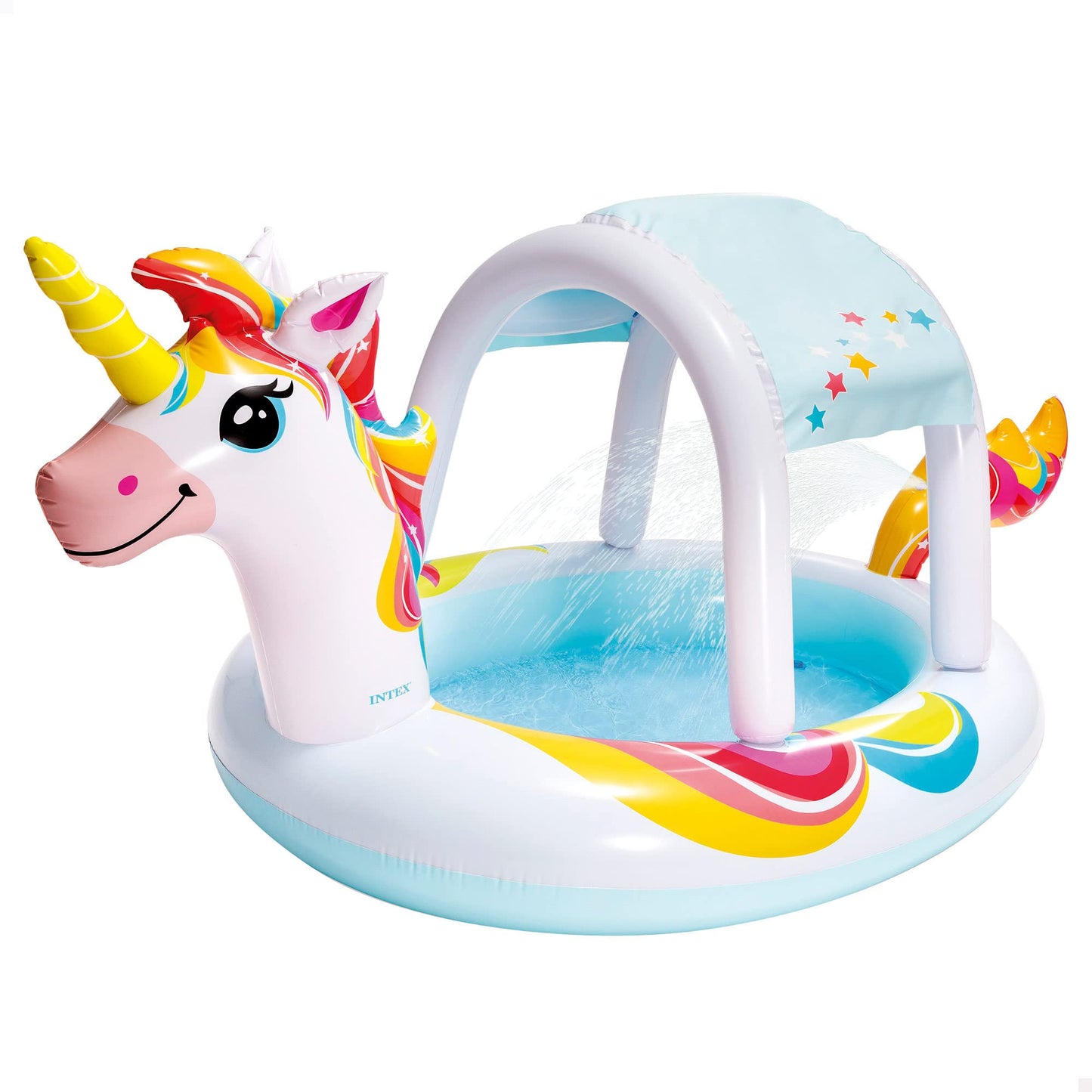 Intex Piscina unicornio techo desmontable y rociador de agua, Medium, 58435