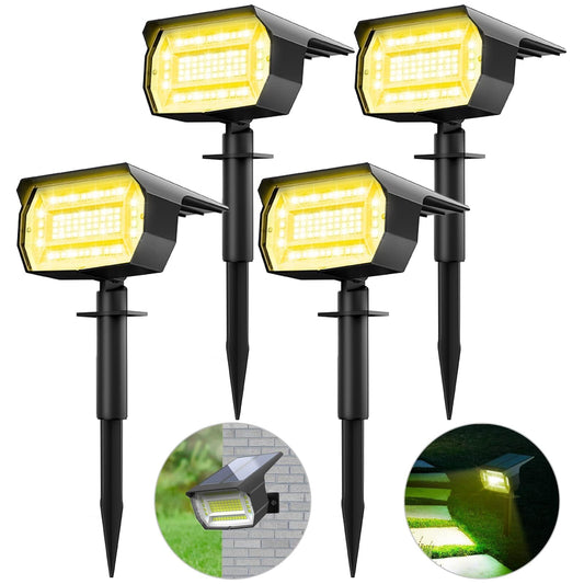 LOTMOS Luces Solares LED Exterior Jardin [4 Paquete/72LED] Focos LED Exterior Solares, Impermeable IP65 Luz Solar Exterior Potente Foco Lampara Solar Exterior Jardin Exteriores Suelo (Blanco Calido)