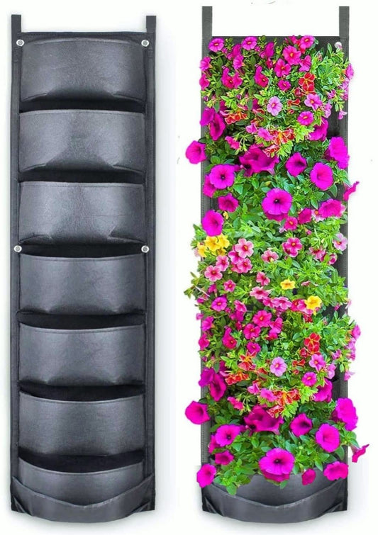 KAHEIGN 7 Bolsillos Colgante Bolsas De Cultivo De Plantas, Colgante Vertical Jardinera De Pared De Jardín Bolsa De Maceta para La Decoración del Hogar del Jardín del Patio (Negro)