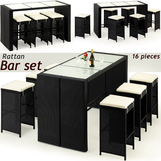 Deuba Set de Muebles de Bar poliratán 6 Taburetes de Bar con Cojines de 7cm de Grosor Conjunto de Muebles para jardín