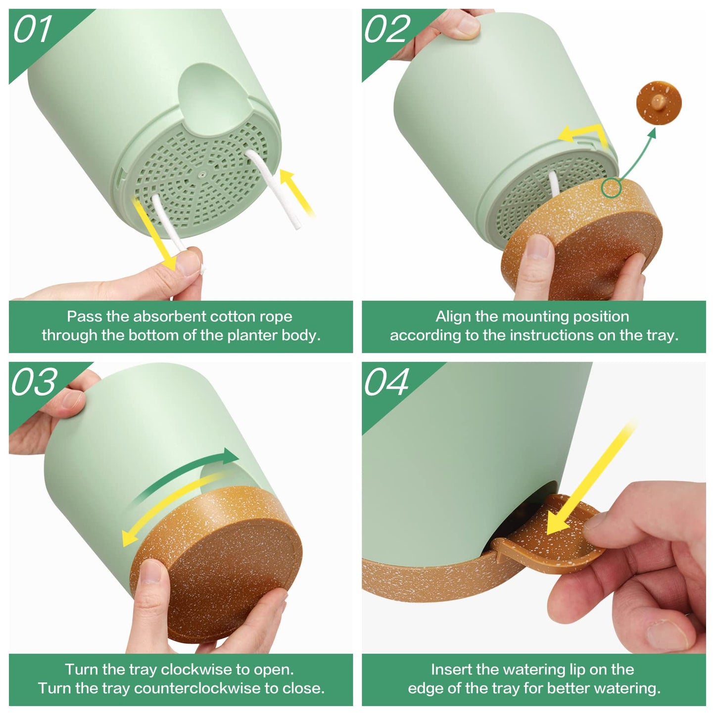 Warmplus Macetas de Riego Automático para Interior, 20/17.5/16.5/15/14/12.5cm Macetas de Plástico con Agujeros de Drenaje Plato y Depósito, Macetas de Interior para Todas Las Plantas de Casa, Verde