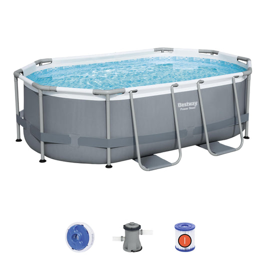 BESTWAY 5614A - Piscina Desmontable Tubular Power Steel Oval 305x200x84 cm con Depuradora Cartucho 1.249 L/H, Multicolor