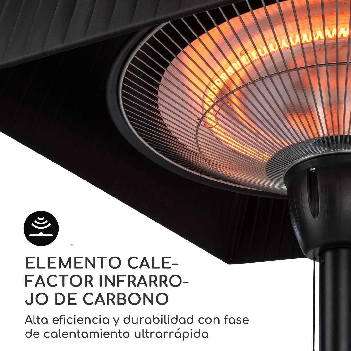 blumfeldt Loras Style - Calefactor eléctrico infrarrojo, Potencia de 1500 W, Hasta 30 m², Sistema ComfortHeat, Cuerda de tracción, Pantalla con cubierta de tela, Negro