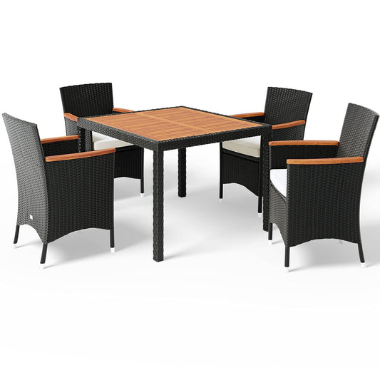 Deuba Conjunto de jardín Verona Set de una Mesa y sillas apilables de poliratán 4+1 Muebles Exterior