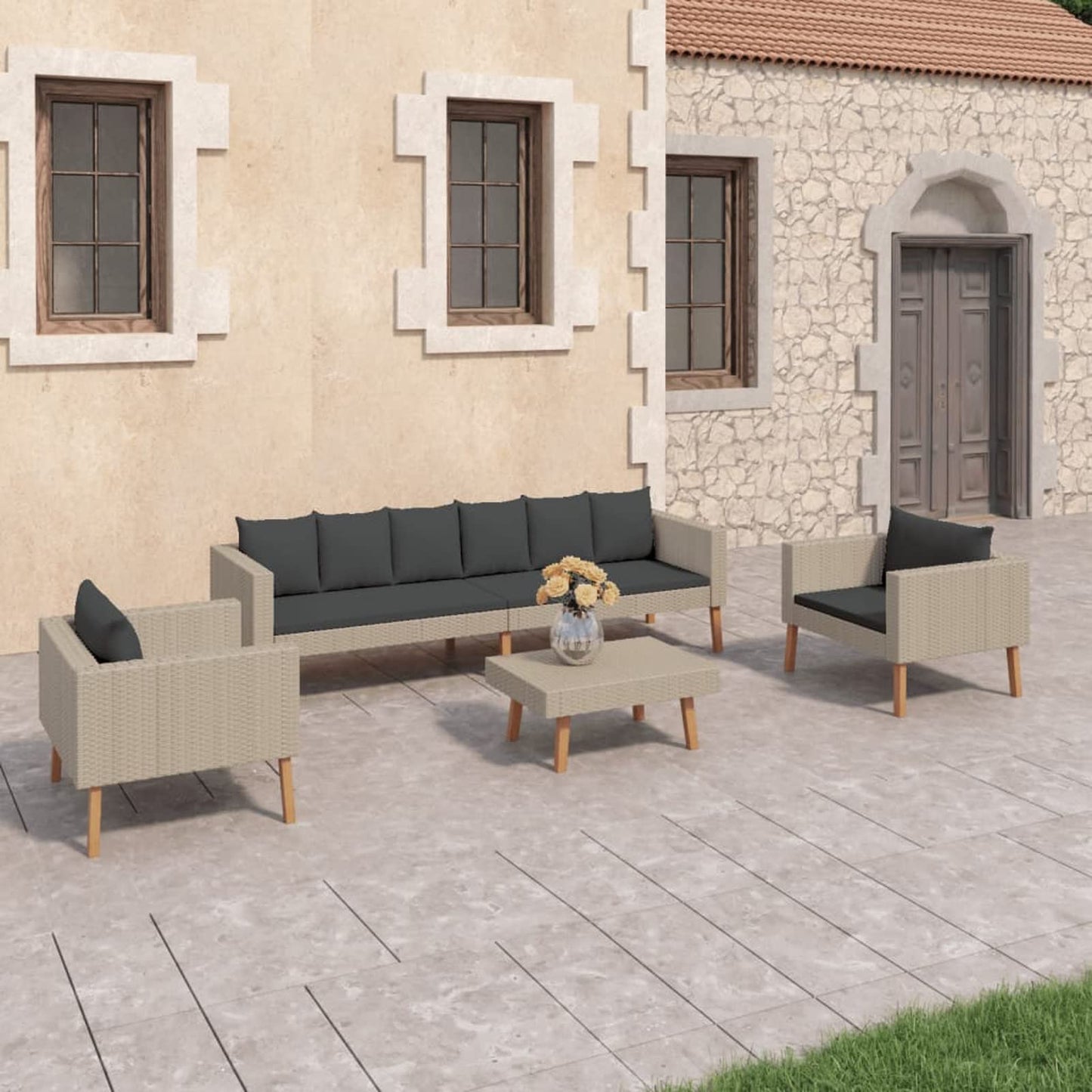 Deufre Conjunto Muebles de Jardín de Ratán 4 Piezas Sofa Jardin Exterior Sofas Exterior Jardin Ratan Conjunto Jardin con Cojines Lavables para Jardín Terraza Patio Beige