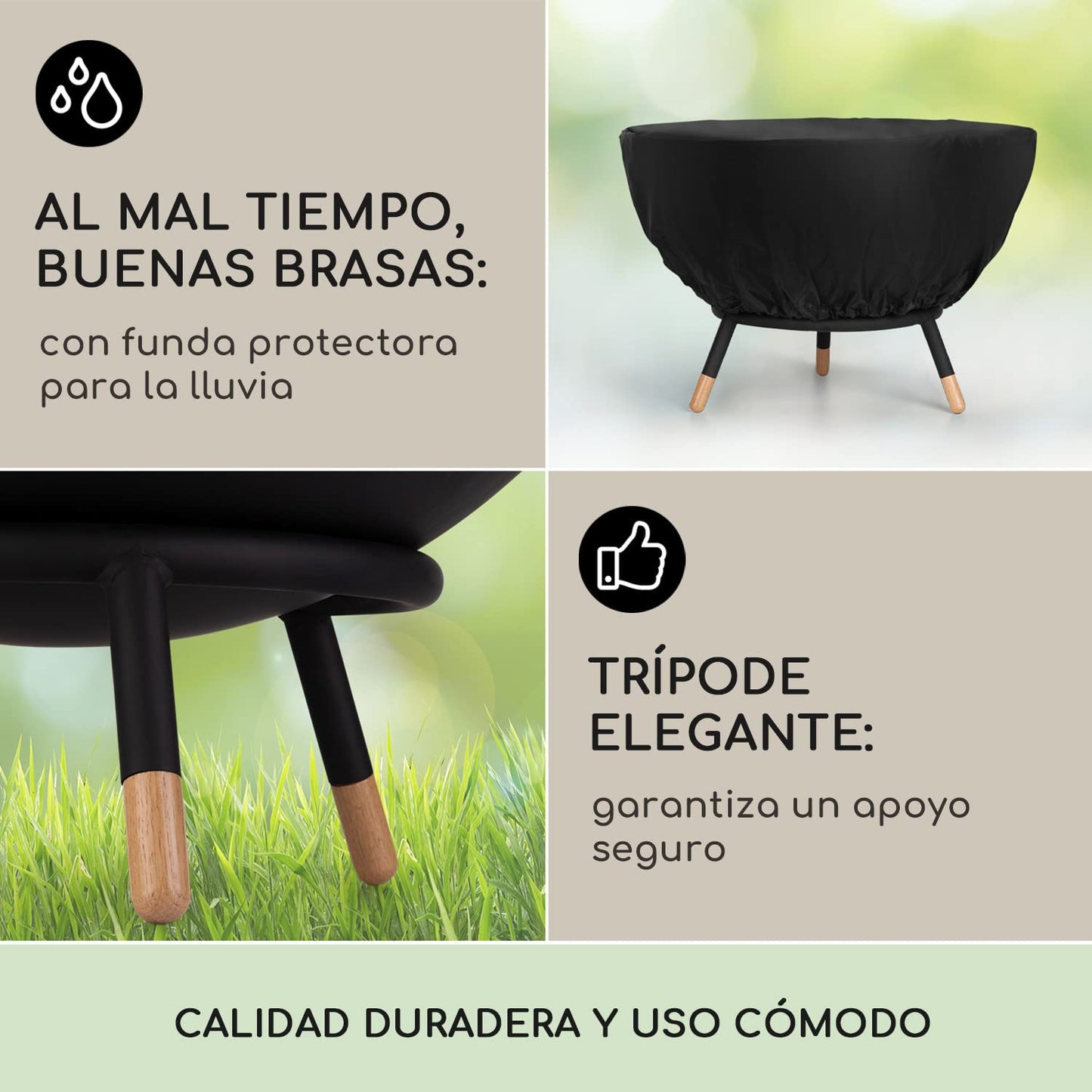 Blumfeldt Brasero de leña Exterior para Jardin, Estufa para Camping, con Trípode, Quemador de Acero, para Terraza, Chimenea, Fireball Fire Pit 66x66 cm