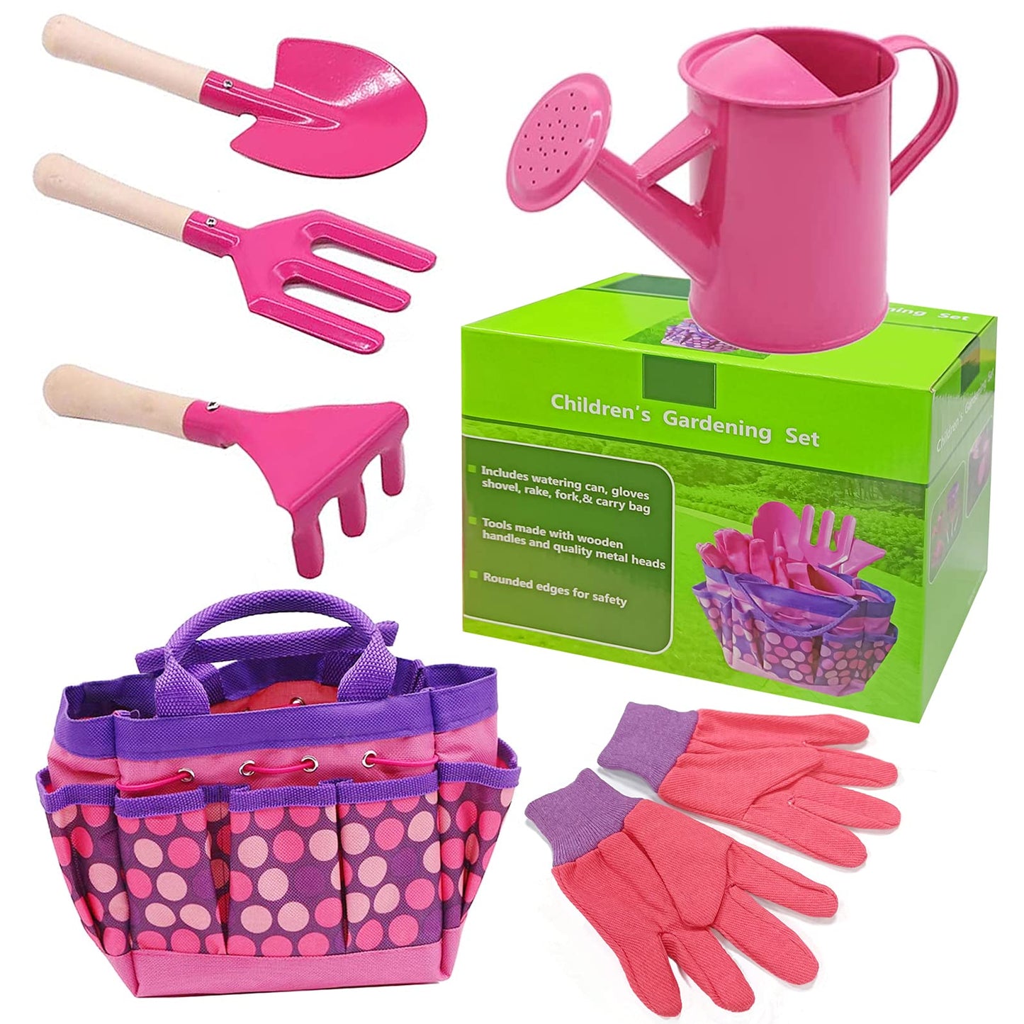 Huahuanghui Juego de jardinería,6 Piezas Kit de jardín para niños,Bolsa para niños de Herramientas de jardín,Herramientas de jardín para niños,Bolsa de Guantes de jardín,Kit Jardinería Niños Guantes