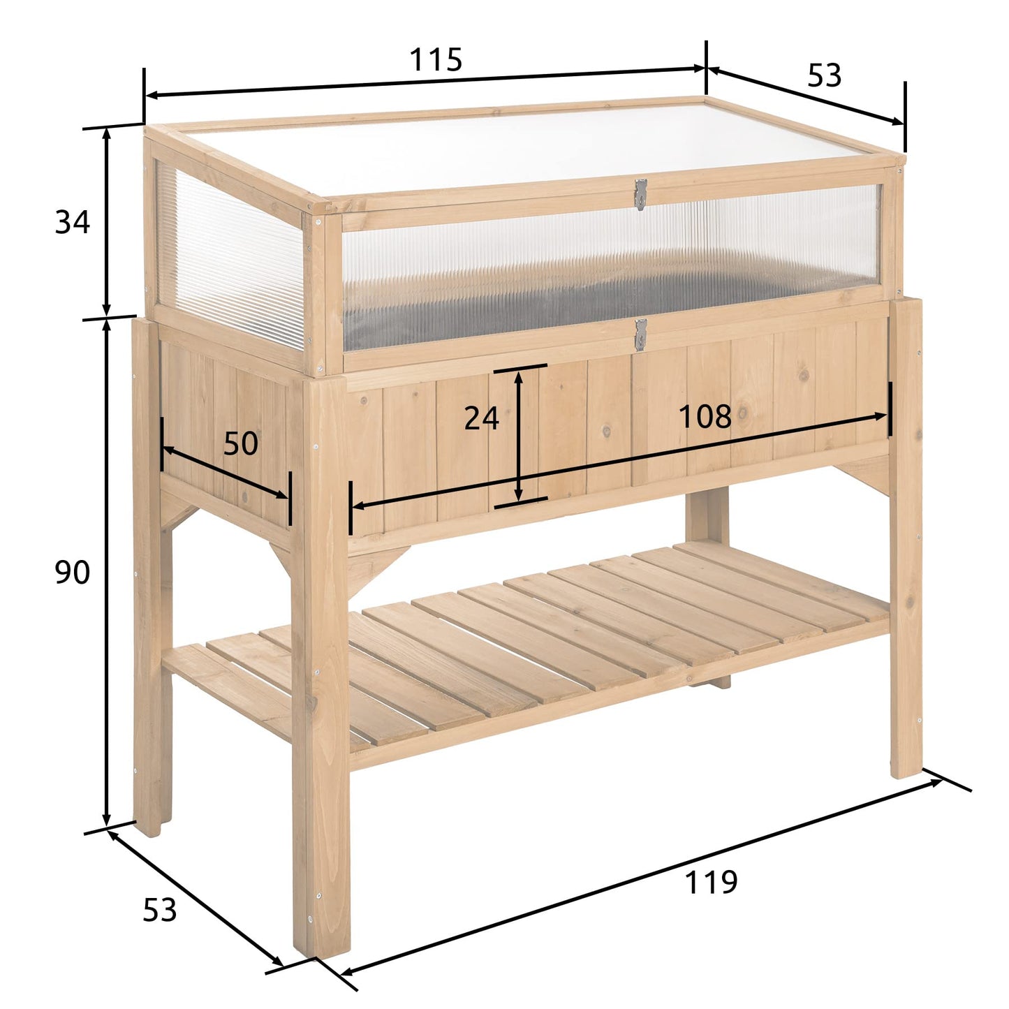 TecTake 403251 Jardinera de Suelo Elevado, Espacio de Almacenamiento, con Inserto Protector, Madera de Conífera, Ideal Hierbas Cultivos Plantas, 119 x 53 x 90 cm