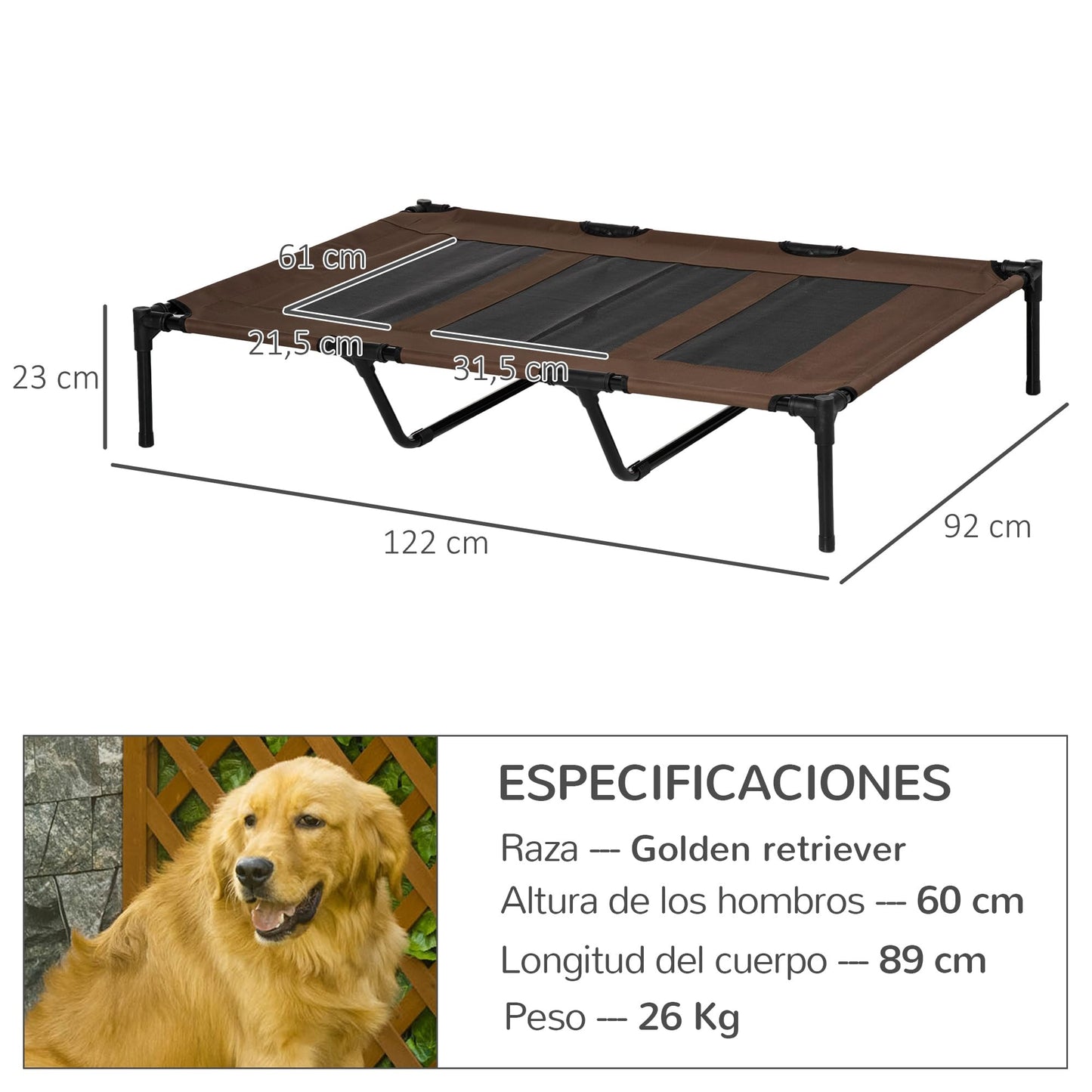 PawHut Cama Mascota para Perros Gatos Camas para Domir Relajar Exterior Terraza Jardín Malla de Ventilación