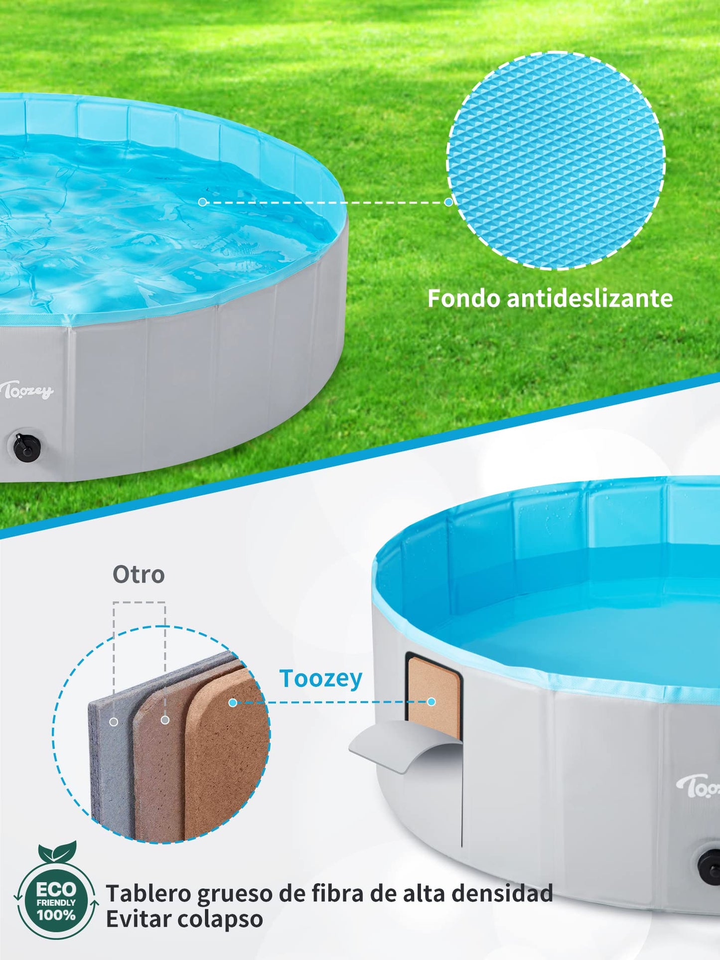 Toozey Piscina para Perros Grandes y Pequeños, 80cm / 120cm / 160cm Piscinas para Perros Plegable, Antideslizante, Piscina para Perros 100% Seguro y No Tóxico