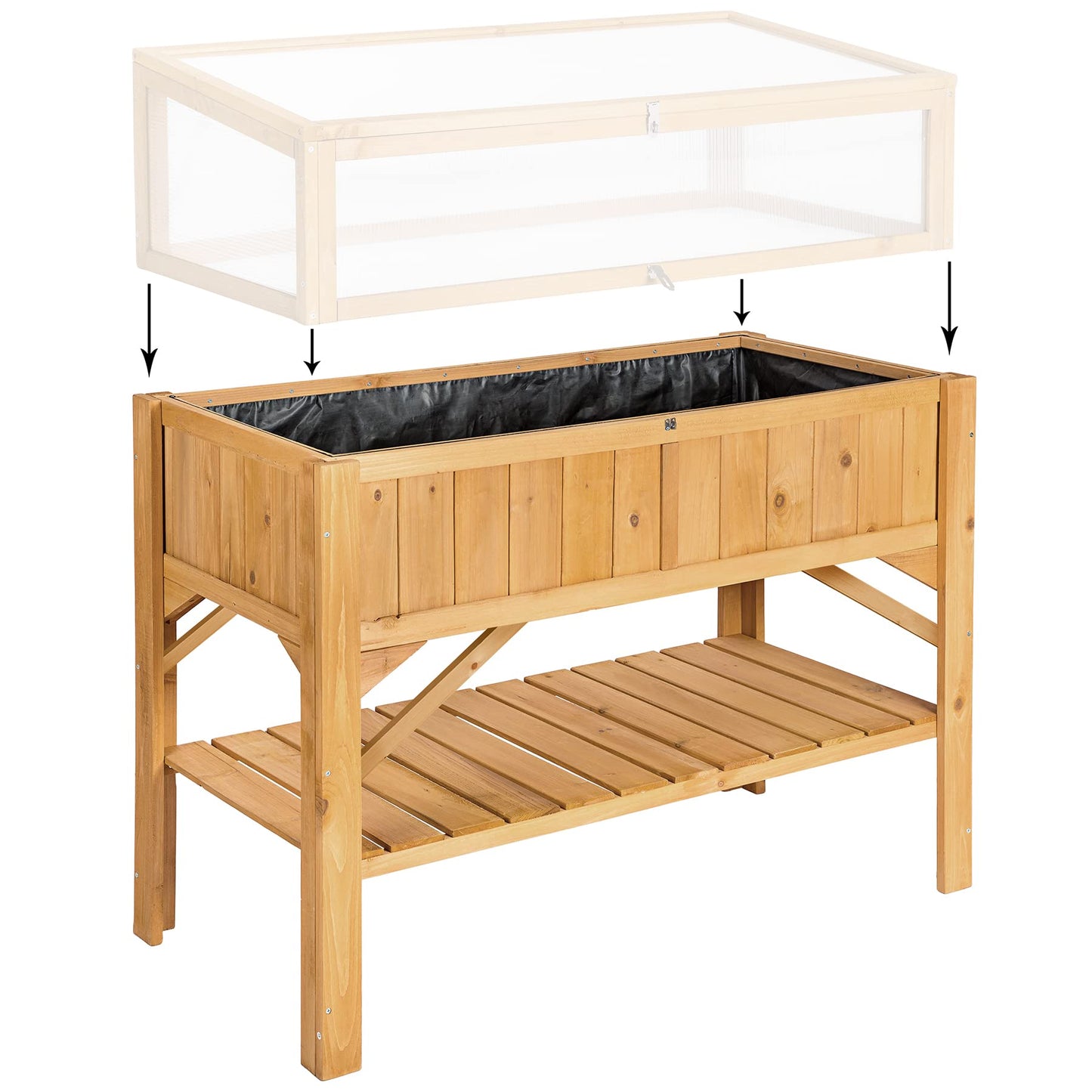 TecTake 403251 Jardinera de Suelo Elevado, Espacio de Almacenamiento, con Inserto Protector, Madera de Conífera, Ideal Hierbas Cultivos Plantas, 119 x 53 x 90 cm