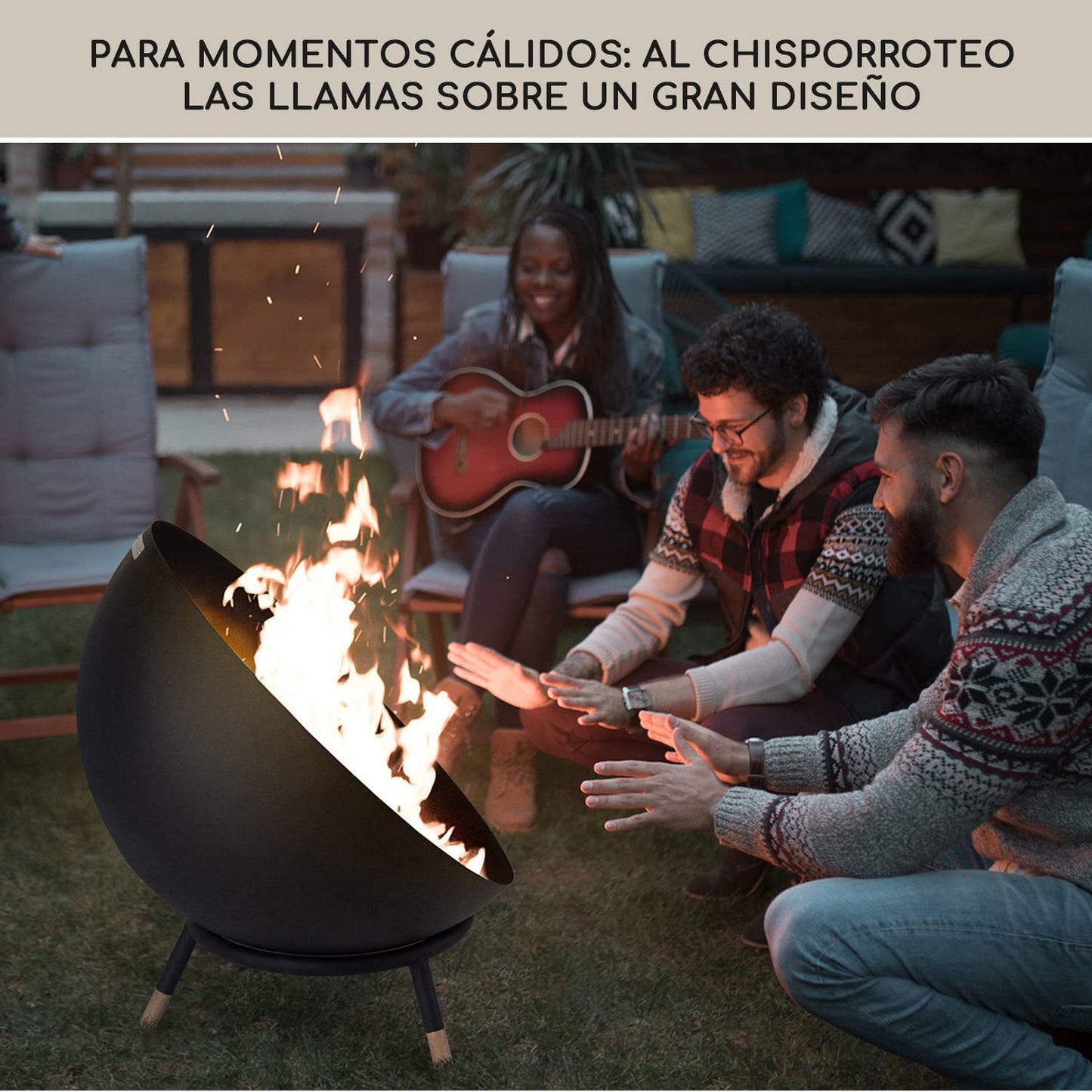 Blumfeldt Brasero de leña Exterior para Jardin, Estufa para Camping, con Trípode, Quemador de Acero, para Terraza, Chimenea, Fireball Fire Pit 66x66 cm