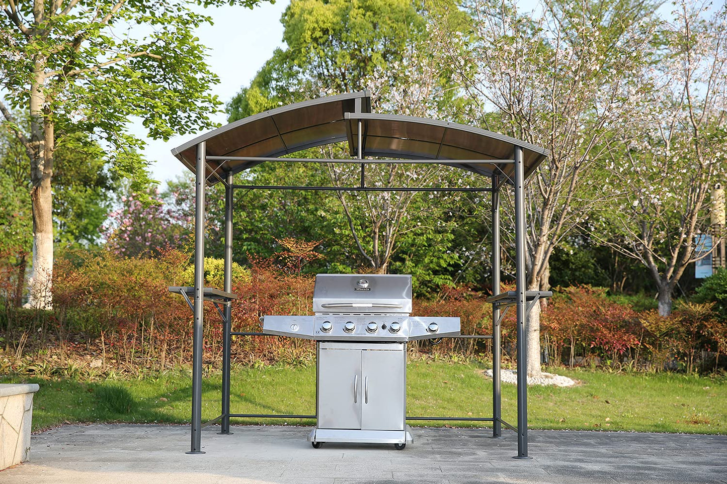 Angel Living Pabellón de Barbacoa de Aluminio y Acero con Techo de PC, Marquesina de Aluminio con Campana Extractora, Gazebo Pergola para BBQ con Zona de Almacenamiento