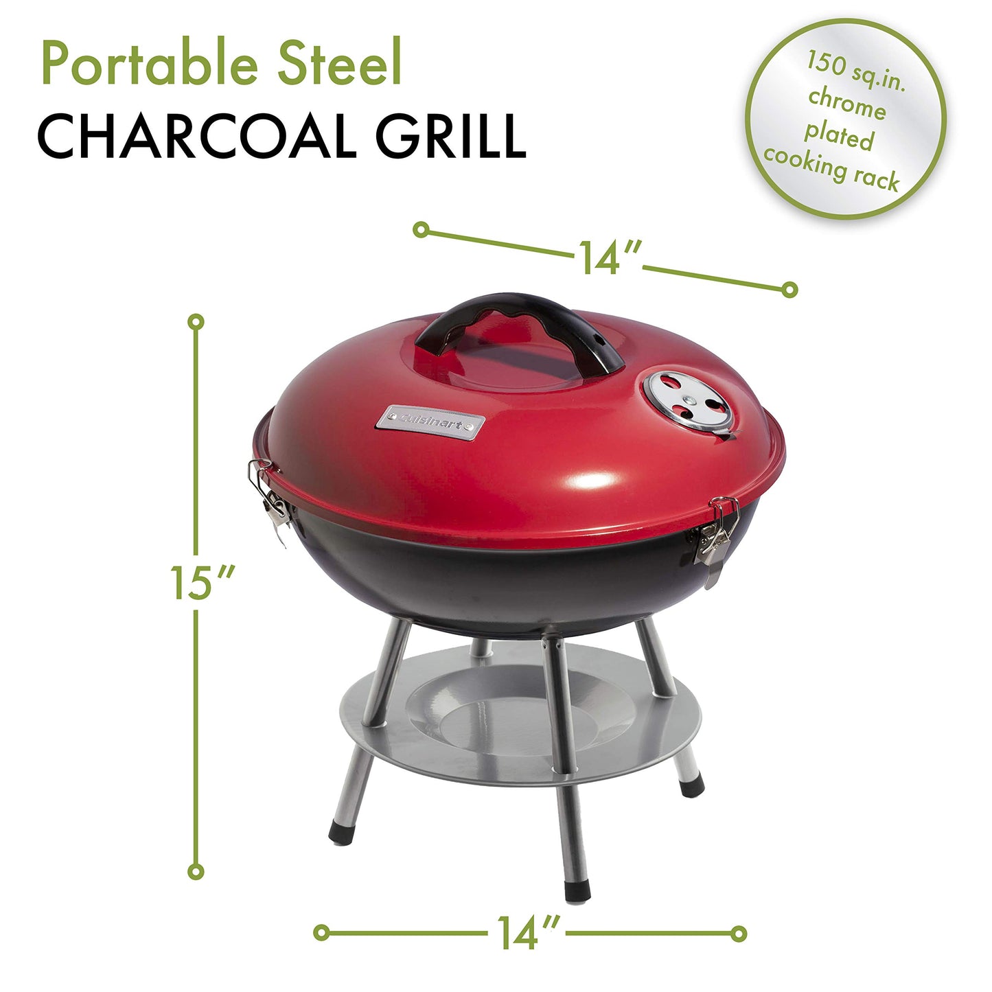 Cuisinart CCG-190RB Parrilla de carbón portátil de acero, 14", Rojo