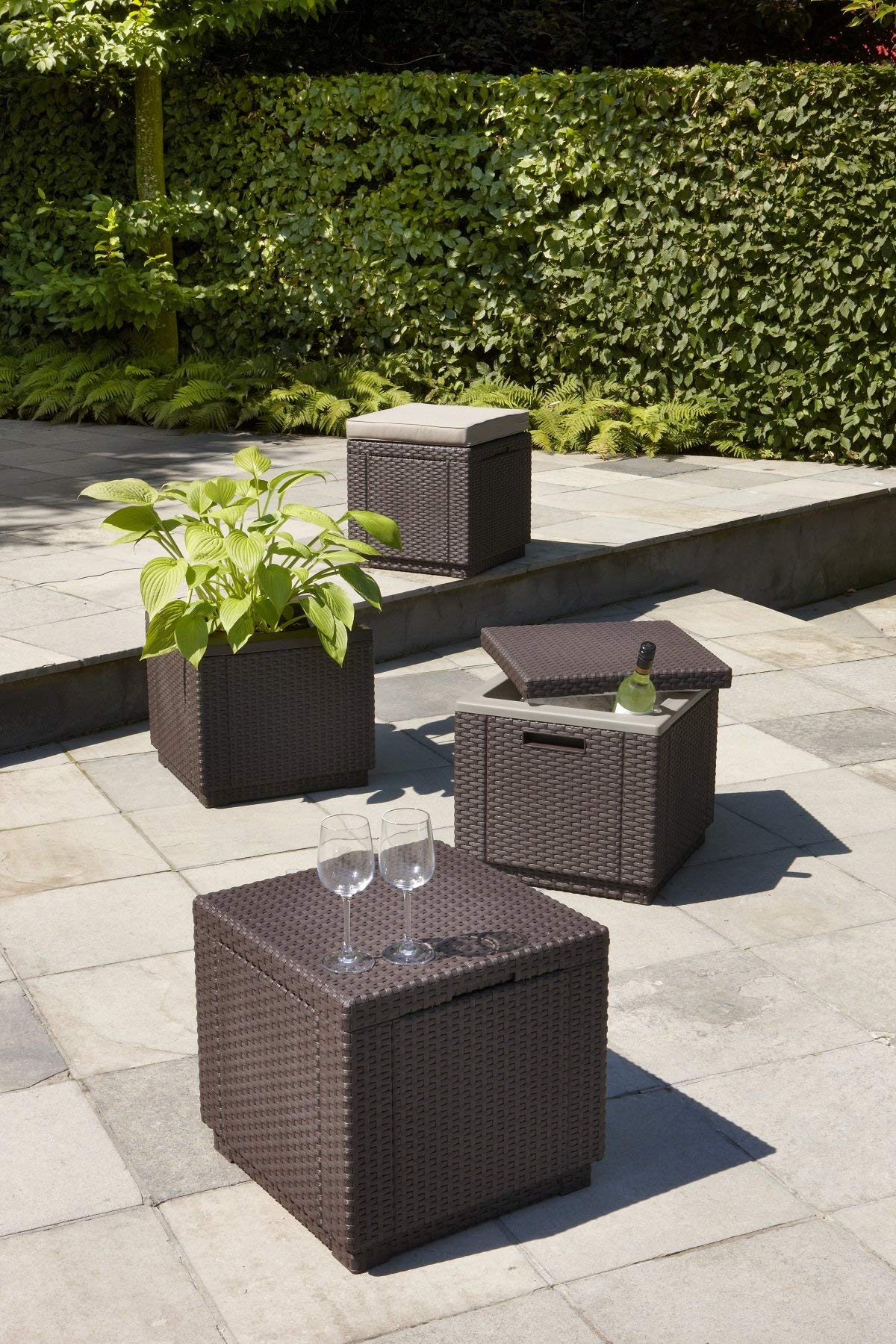 CURVER Keter Ice Cube Mesa Nevera para terraza o jardín Exterior, Resina con Acabado ratán Plano, 42 x 42 x 41 cm, Color Marrón