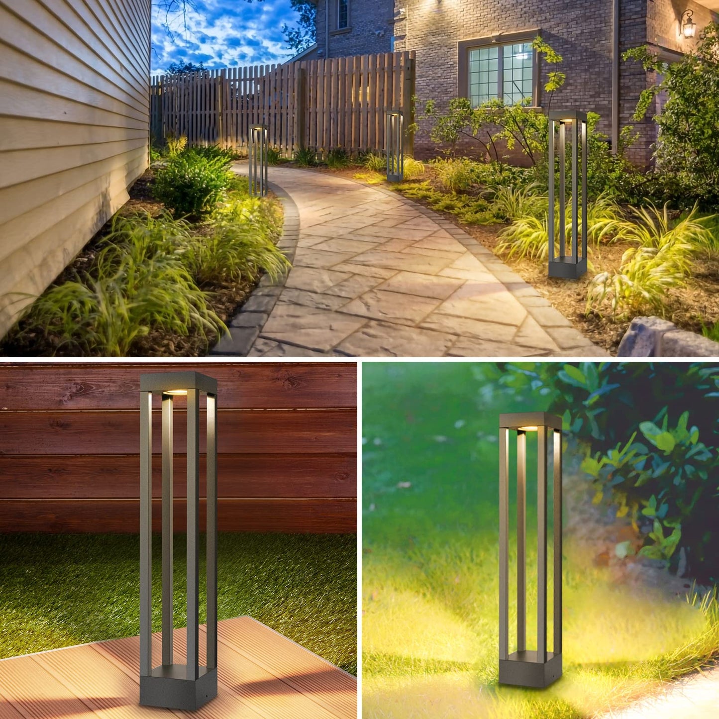 LEDMO 9W Farolas Exterior Jardin 3000K Balizas Exterior Jardin Negro LED Farola Jardin Exterior 60cm Luces Jardin Exterior IP65