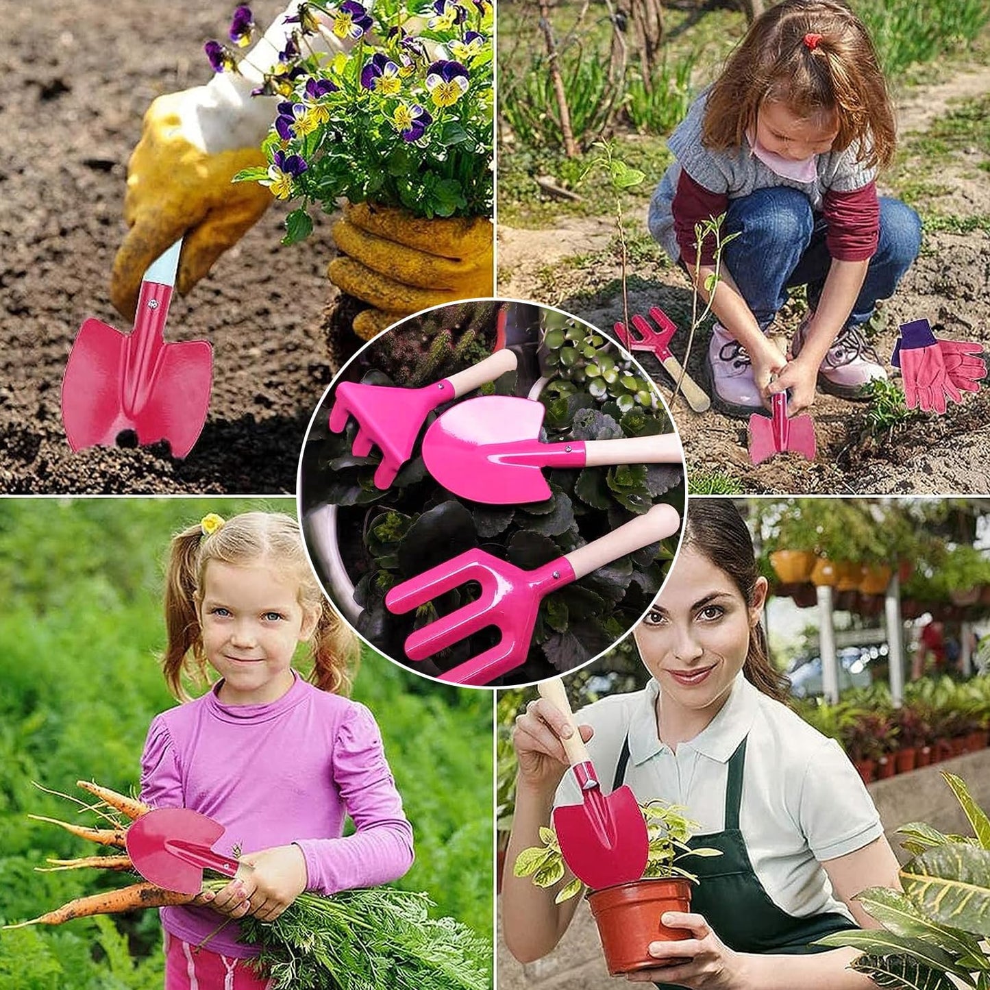 Huahuanghui Juego de jardinería,6 Piezas Kit de jardín para niños,Bolsa para niños de Herramientas de jardín,Herramientas de jardín para niños,Bolsa de Guantes de jardín,Kit Jardinería Niños Guantes