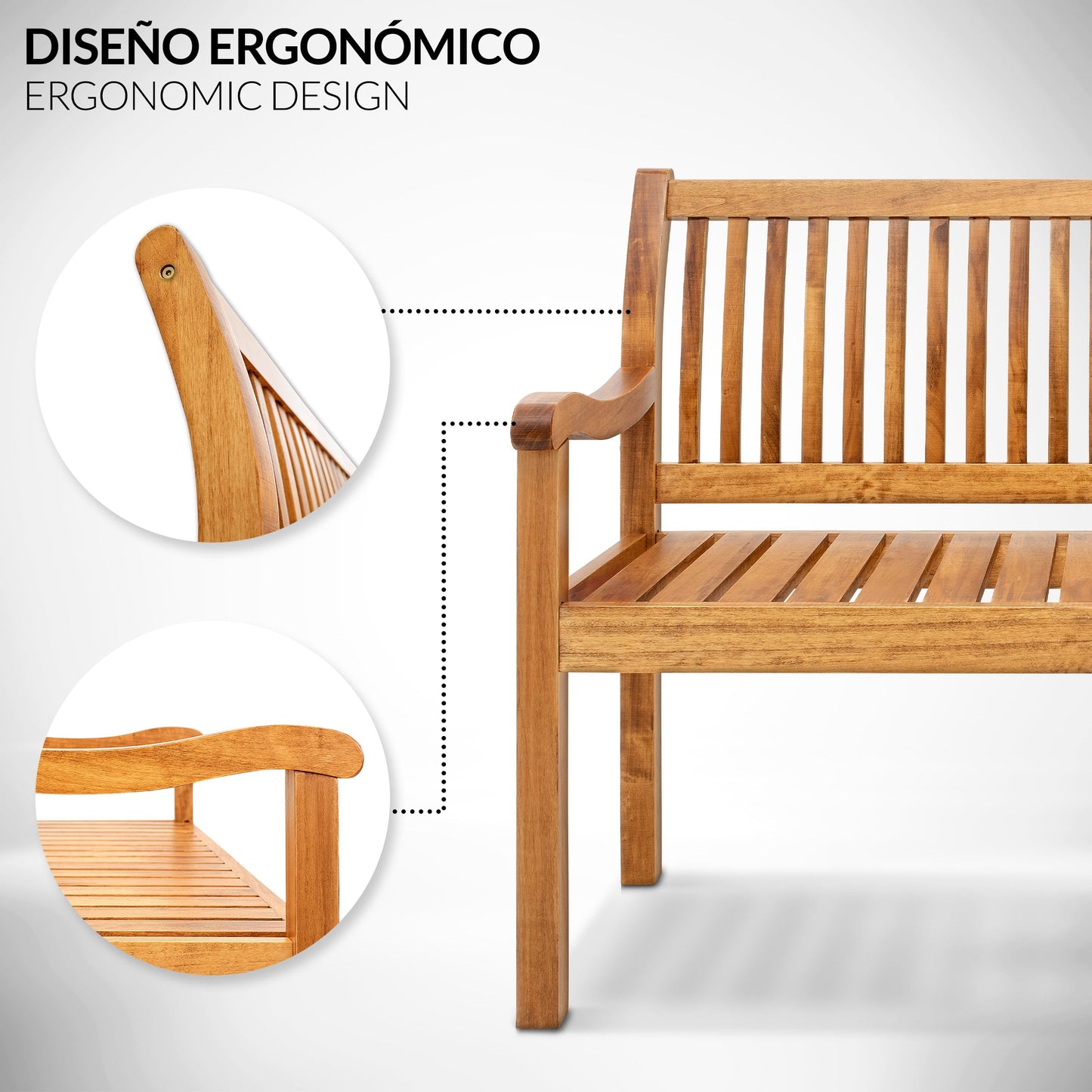 tillvex Banco de Madera para Jardín 125 cm con Cubierta | Robusto Asiento de Exterior 2-3 Plazas | hasta 320 kg de Carga | Banco para Porche, Terraza, Balcón