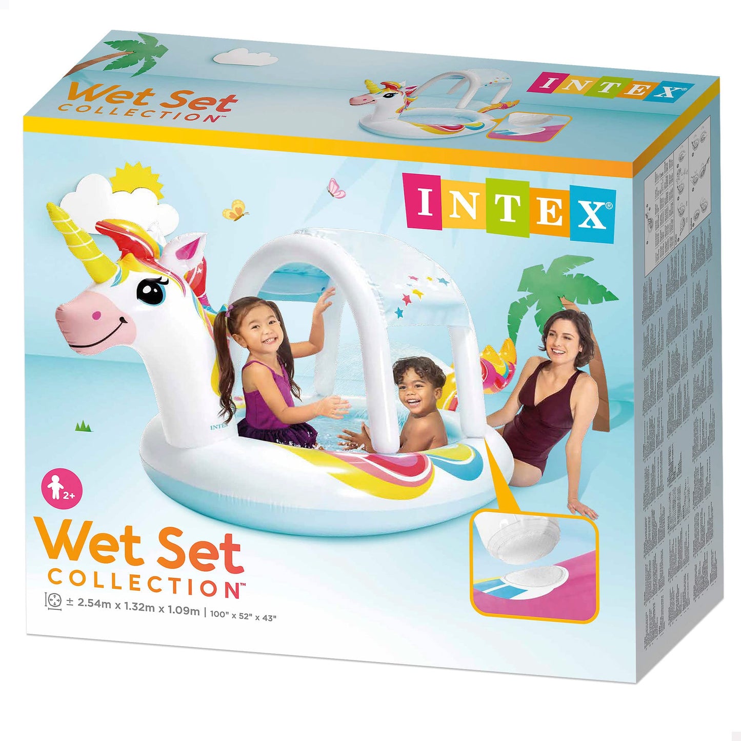 Intex Piscina unicornio techo desmontable y rociador de agua, Medium, 58435