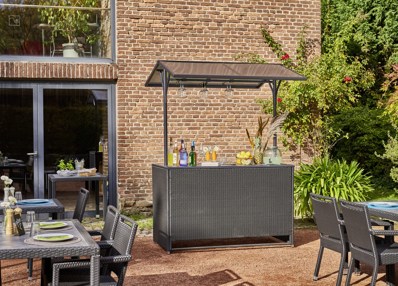 METRO Professional Mueble Bar Exterior con Techo Barbados, Chill, Zona Chill out Exterior, Ratán sintético/Aluminio, para terraza, Jardin, 165 x 147 x 230 cm, Resistente a la Intemperie, Negro