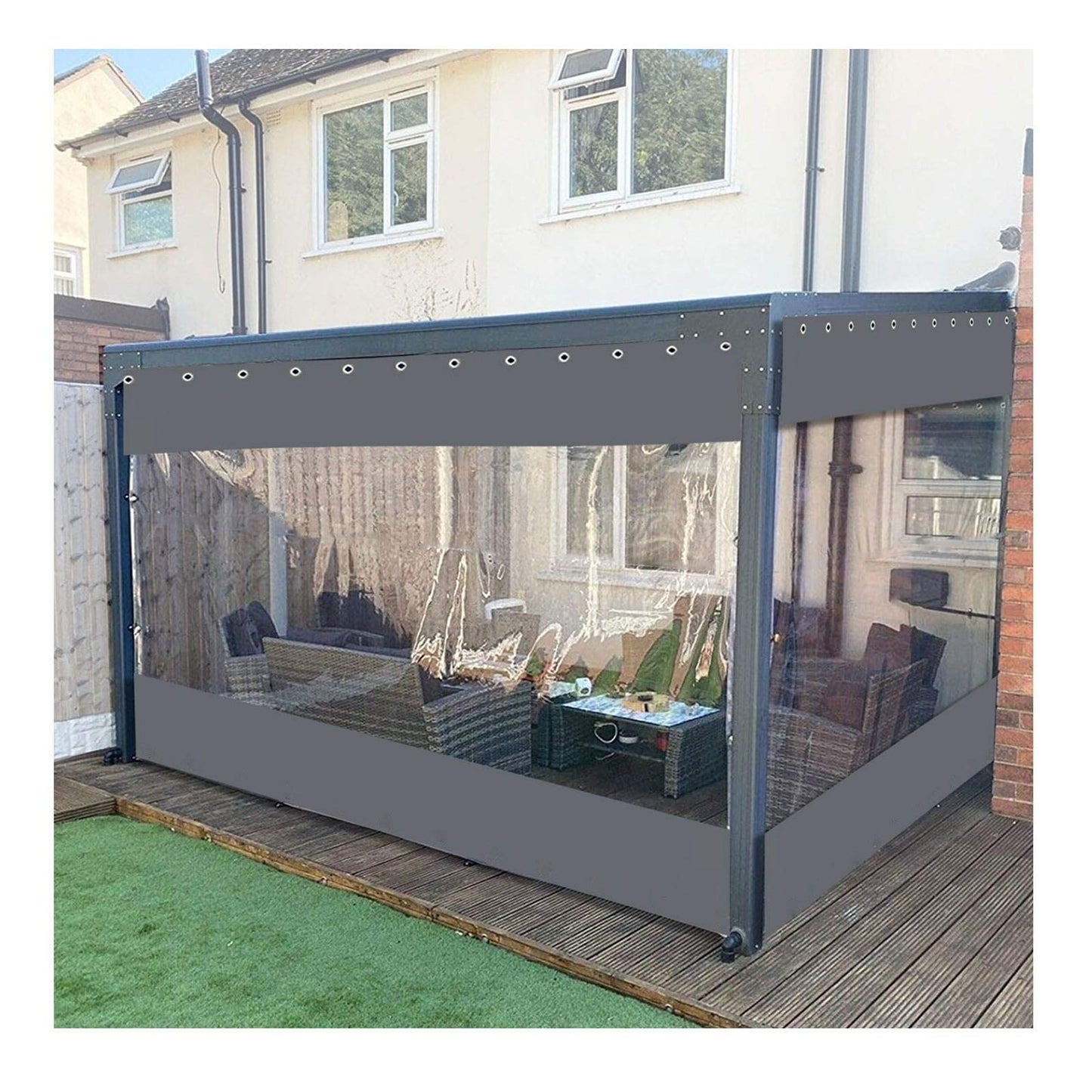 XFLOFE Exterior Cortina Lona, Transparente PVC Paneles Laterales Impermeable con Ojales Y Bolas Elásticas para Pérgola, Porche, Gazebos (Color : Gray, Size : 3x2.2m/9.8x7.2ft)