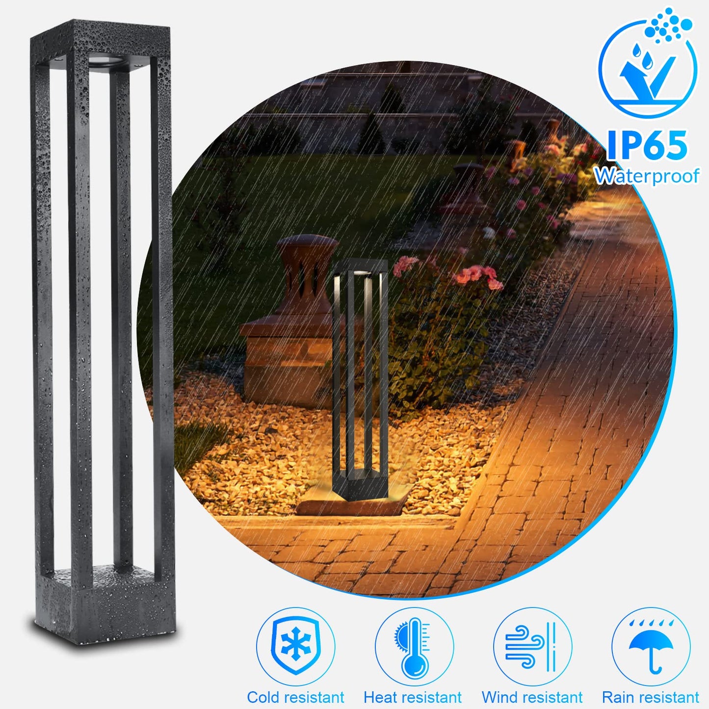 LEDMO 9W Farolas Exterior Jardin 3000K Balizas Exterior Jardin Negro LED Farola Jardin Exterior 60cm Luces Jardin Exterior IP65