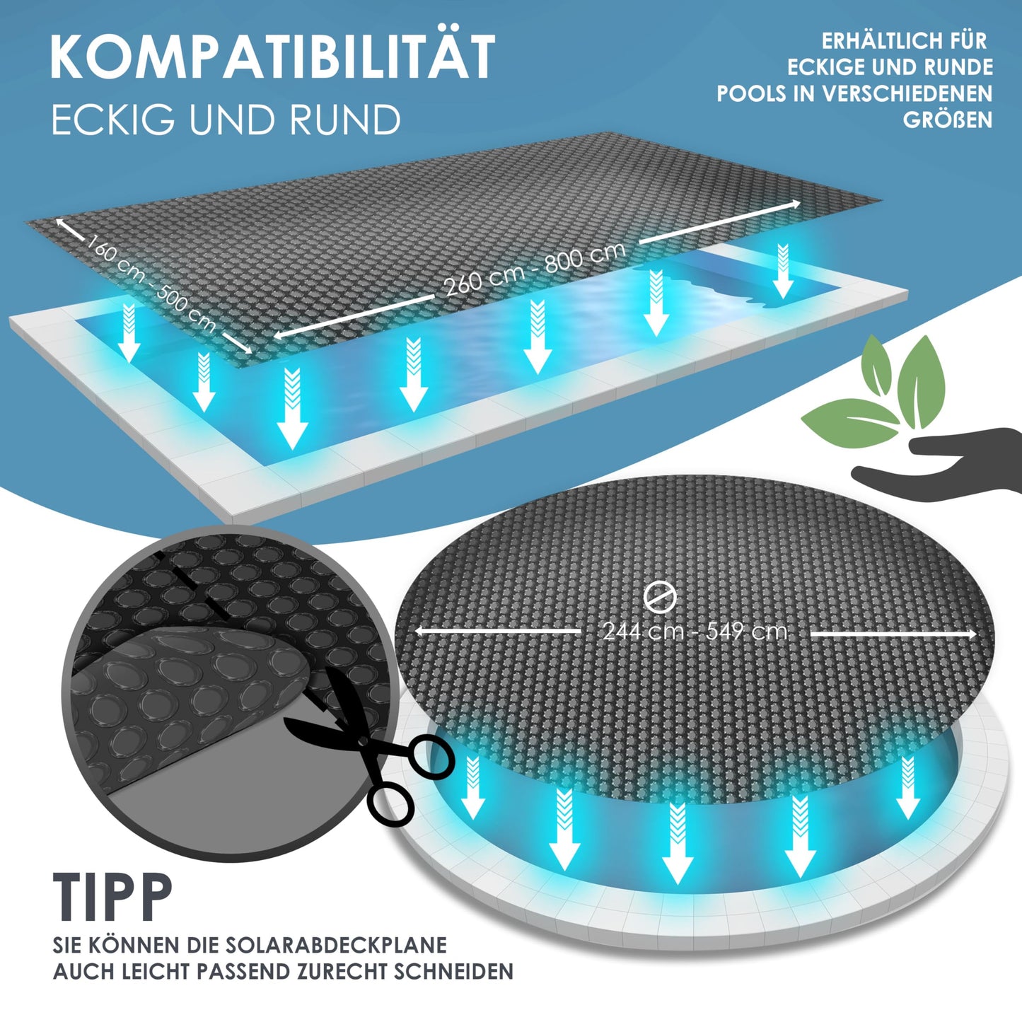 KESSER® Lona Solar para Piscina Redonda Ø 244 cm | Lona Solar de la Piscina Calentamiento de la Piscina de lámina Solar para Calentar el Agua Lona térmica, Negro, Ø 457 cm