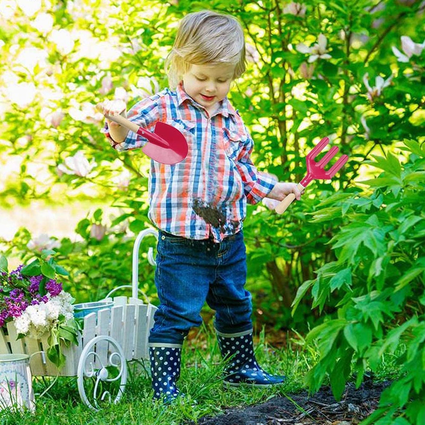 Huahuanghui Juego de jardinería,6 Piezas Kit de jardín para niños,Bolsa para niños de Herramientas de jardín,Herramientas de jardín para niños,Bolsa de Guantes de jardín,Kit Jardinería Niños Guantes