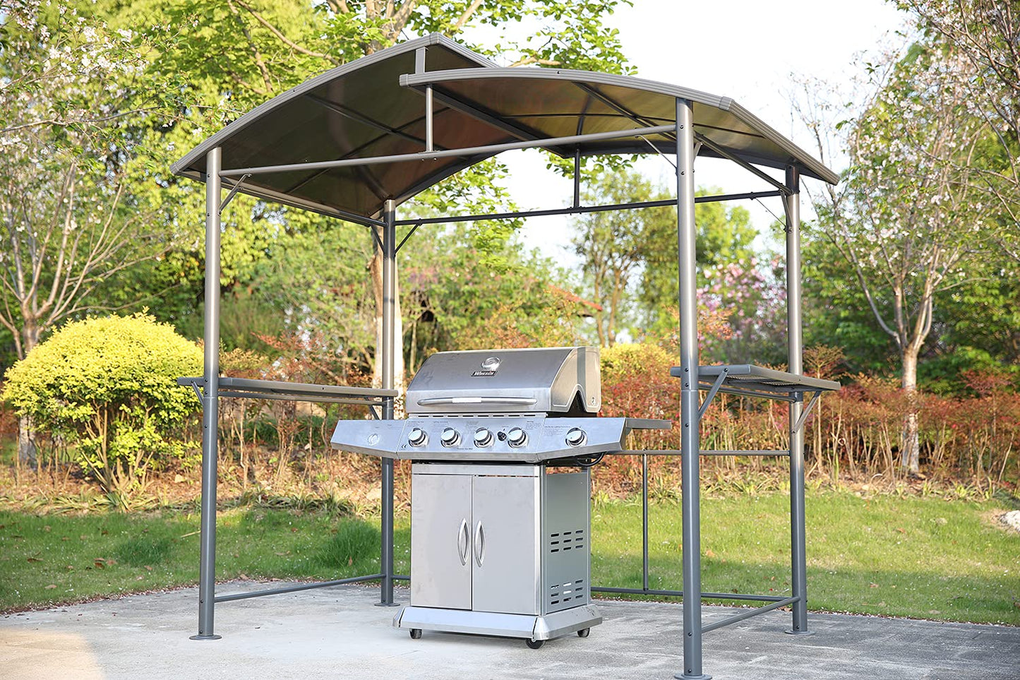 Angel Living Pabellón de Barbacoa de Aluminio y Acero con Techo de PC, Marquesina de Aluminio con Campana Extractora, Gazebo Pergola para BBQ con Zona de Almacenamiento