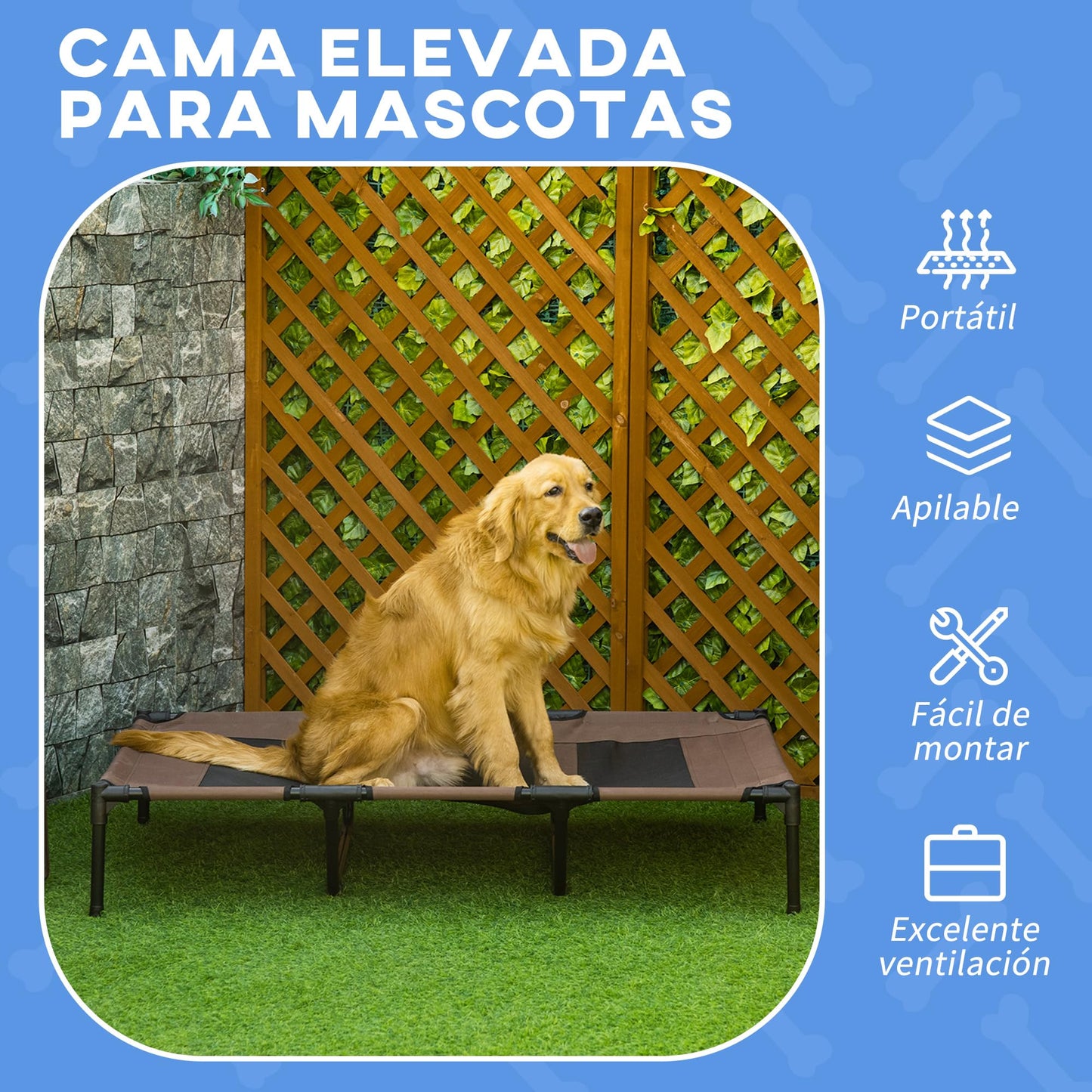 PawHut Cama Mascota para Perros Gatos Camas para Domir Relajar Exterior Terraza Jardín Malla de Ventilación