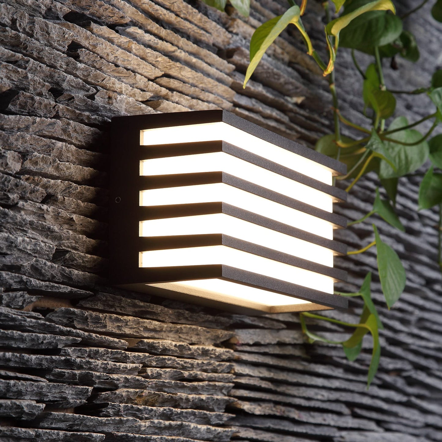 WAYEE Lámparas Exterior,Apliques Pared Exterior,Luces LED Exterior Luz Pared12W Blanco Cálido,Negro Impermeable Gris Antracita,L21CM, Horizontal/Vertical Montado,Pantalla con Protección UV,Porche