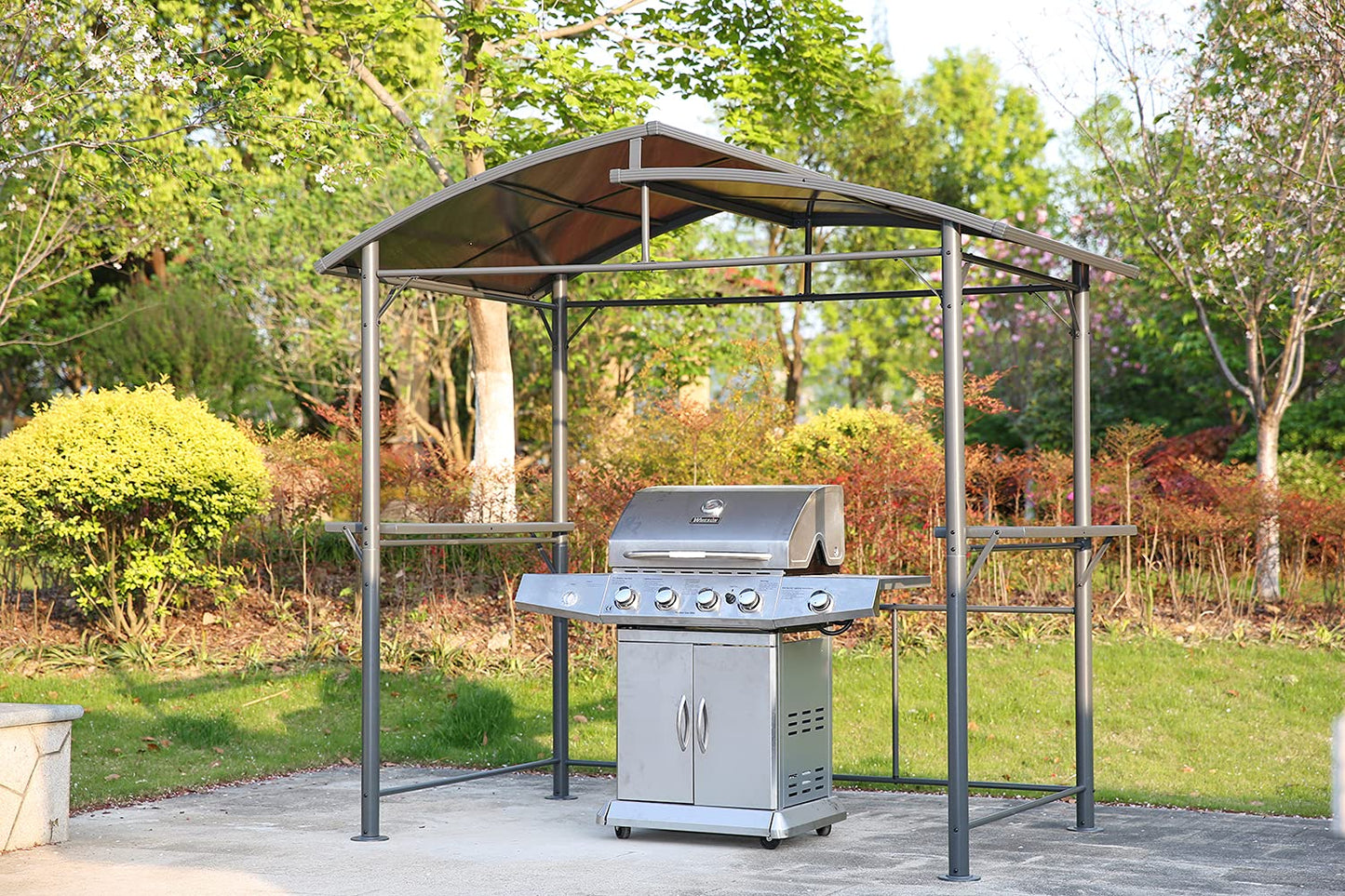 Angel Living Pabellón de Barbacoa de Aluminio y Acero con Techo de PC, Marquesina de Aluminio con Campana Extractora, Gazebo Pergola para BBQ con Zona de Almacenamiento