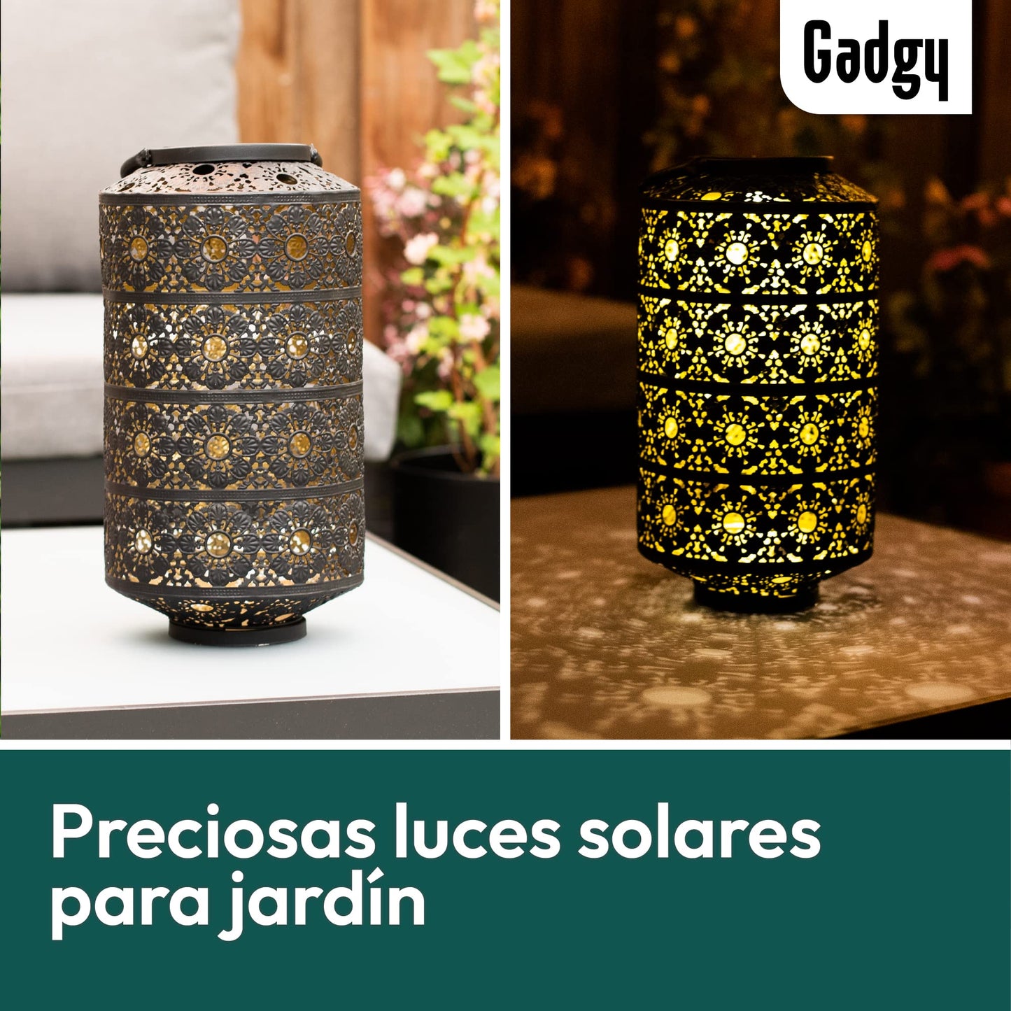 Gadgy Farolillos Para Velas | Juego De 3 Faroles Jardin Exterior | Vela Blanca Con Mango Negro | Farolillo Decorativo Solar | Linterna LED