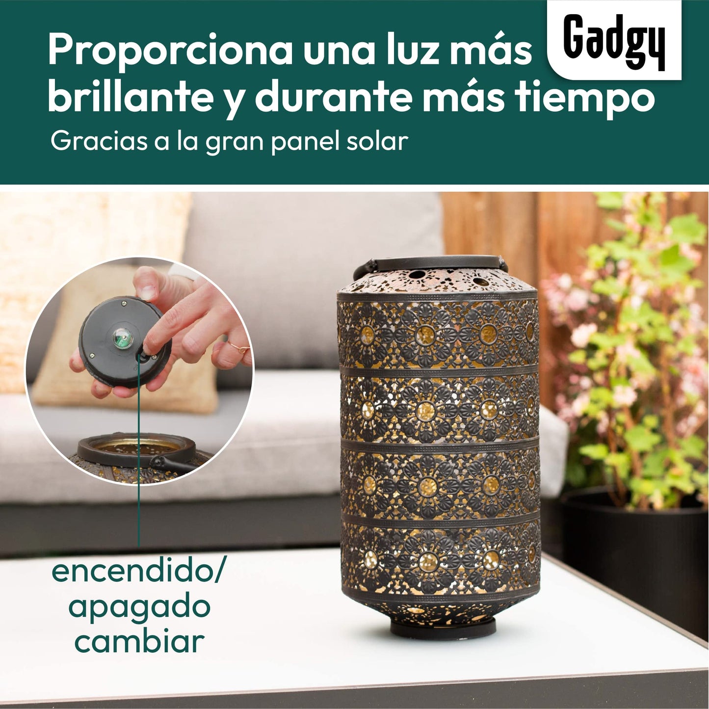 Gadgy Farolillos Para Velas | Juego De 3 Faroles Jardin Exterior | Vela Blanca Con Mango Negro | Farolillo Decorativo Solar | Linterna LED