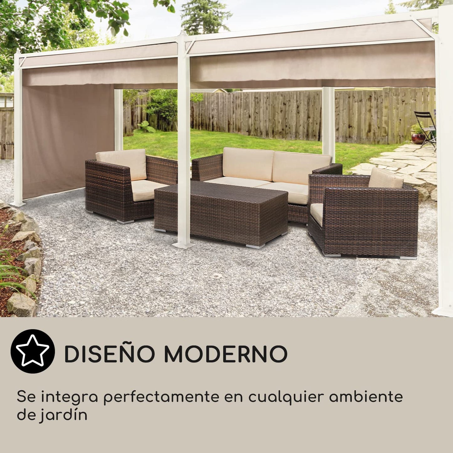 Blumfeldt Pergola Impermeable con Techo Retráctil, Cenador Estable con Laterales Metálica con Estructura de Aluminio y protección UV, Carpa Jardín, Techo Exterior y Laterales de Poliéster 3x6 m