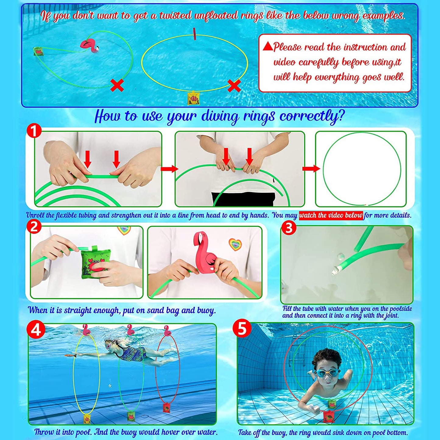 Anillos de Buceo para el Agua,Juguetes de Buceo,Anillos de Buceo, Juguetes para la Piscina Juego de Anillos de Buceo,Juguetes para el Buceo en la Piscina,Juguetes Subacuáticos para Niños