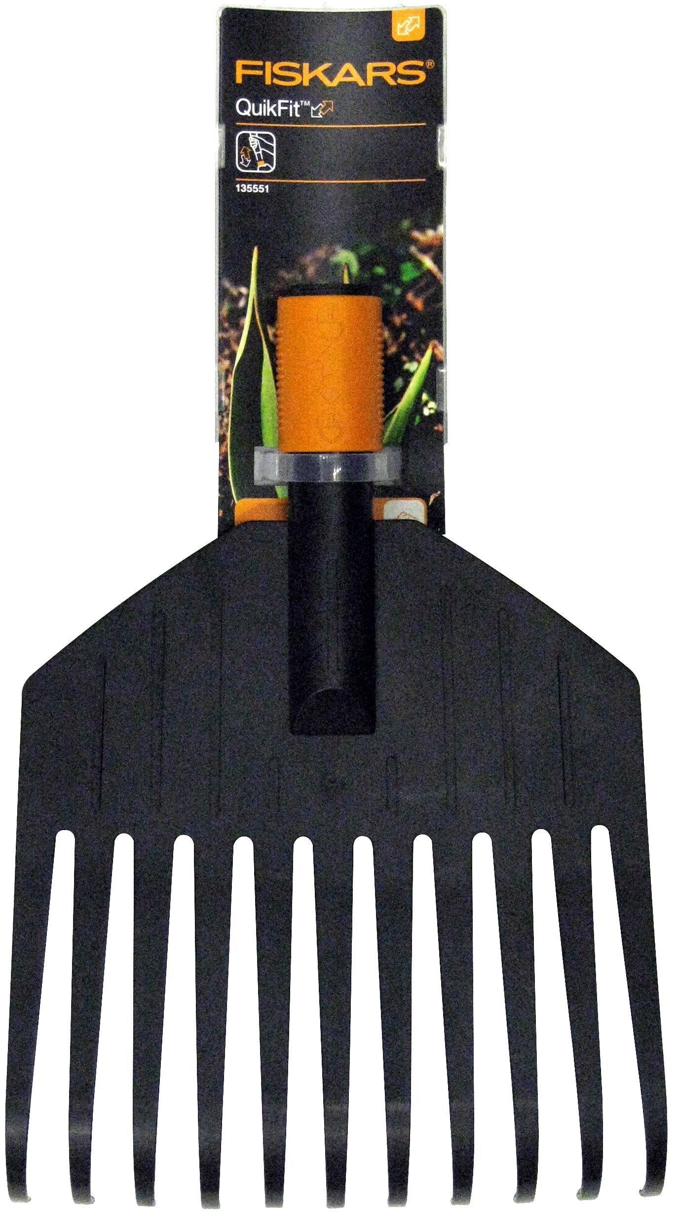 Fiskars Rastrillo pequeño para hojas, cabeza de la herramienta, 11 dientes, Longitud: 21,3 cm, dientes de plástico, Negro/Naranja, QuikFit, 1000659