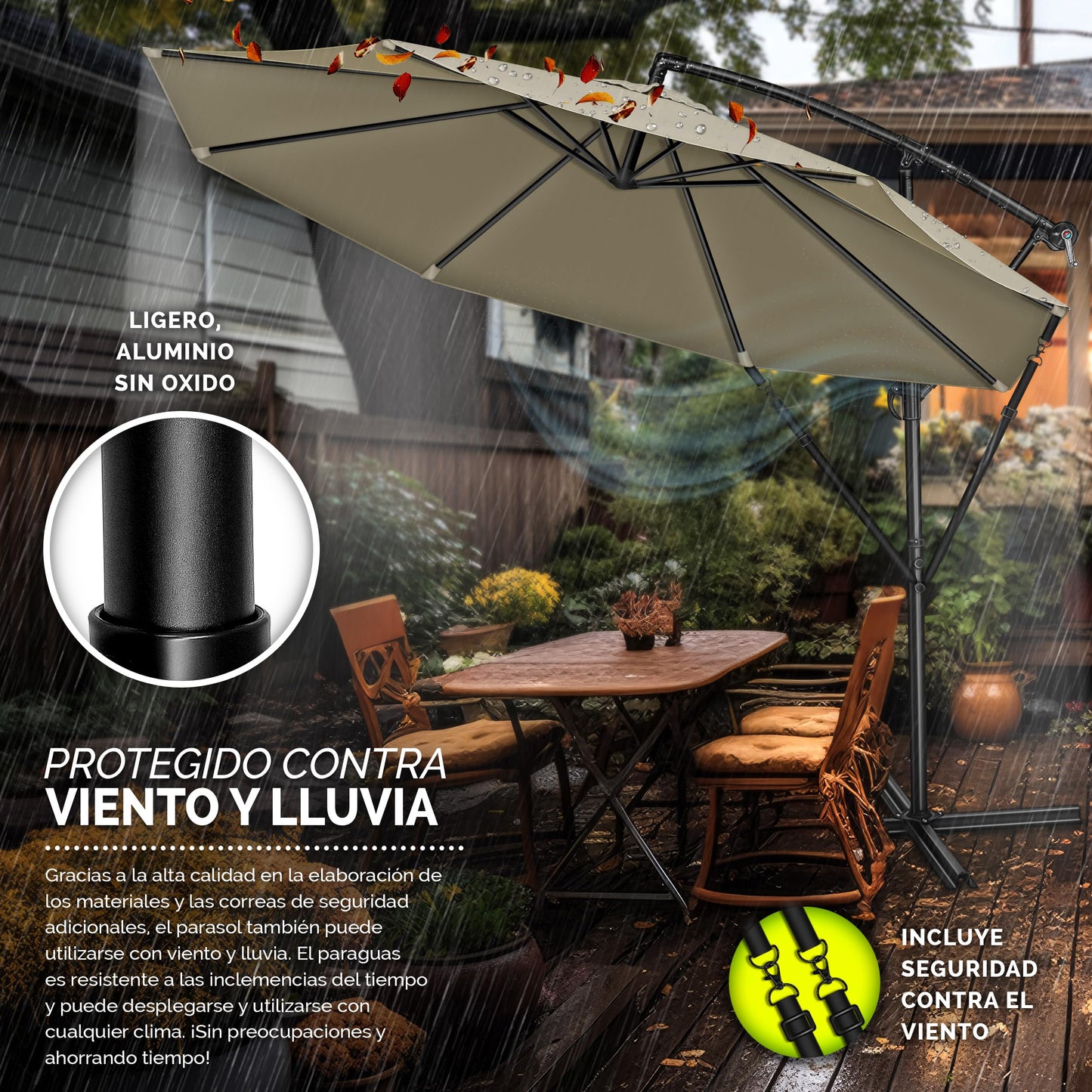 tillvex 300 cm Sombrilla Excentrico con Manivela, Funda y Protectora de cabrestante | Parasol para Terraza Jardín Balcón Patio | Giratorio 360º, Protección UV