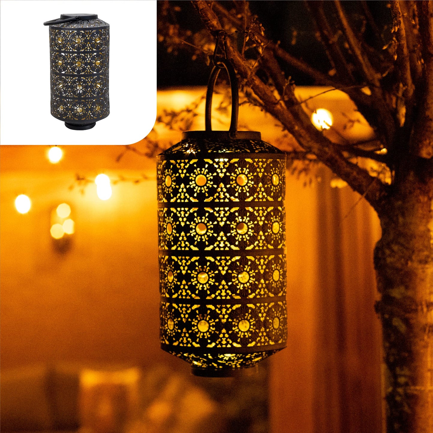 Gadgy Farolillos Para Velas | Juego De 3 Faroles Jardin Exterior | Vela Blanca Con Mango Negro | Farolillo Decorativo Solar | Linterna LED