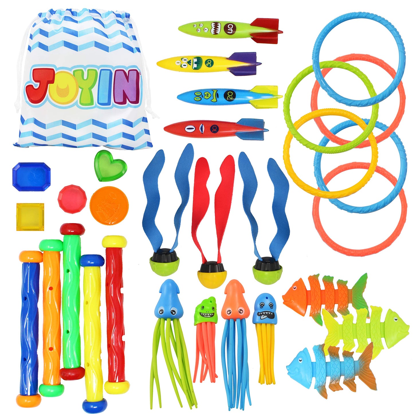 JOYIN 30pcs Juguetes de Buceo Juegos de Agua Verano Piscina Juguetes para Nadar bajo el Agua Conjunto Juguetes de Entrenamiento Torpedo Bandit