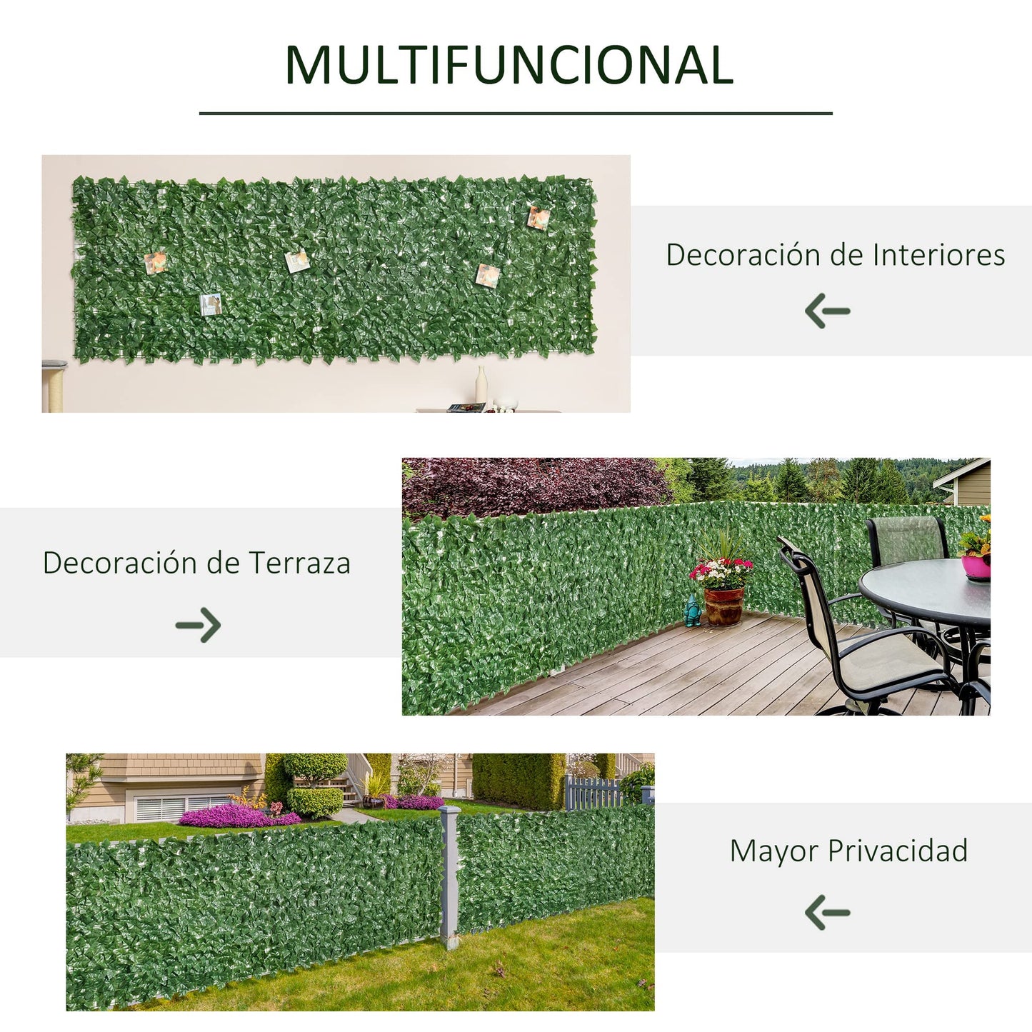 Outsunny Seto Artificial en Rollo 3x1 m Pantalla de Cerca de Privacidad para Balcón Valla Jardín Exterior Planta Decorativa de Pared PE Verde
