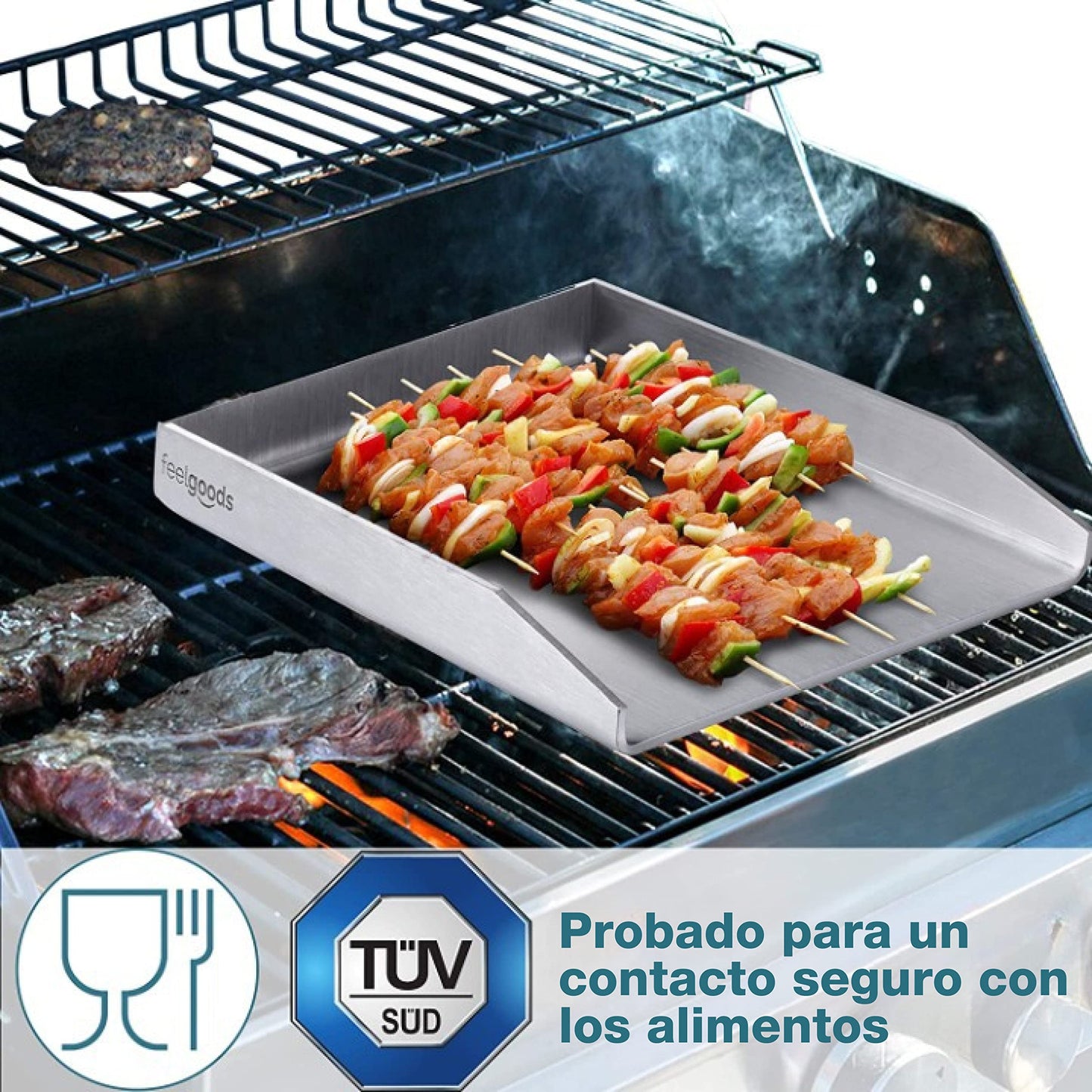 Smartpeas Plancha Barbacoa De Acero Inoxidable 20 X 30 Cm Para Muchas Barbacoas De Carbón & Gas +Raspador Bbq