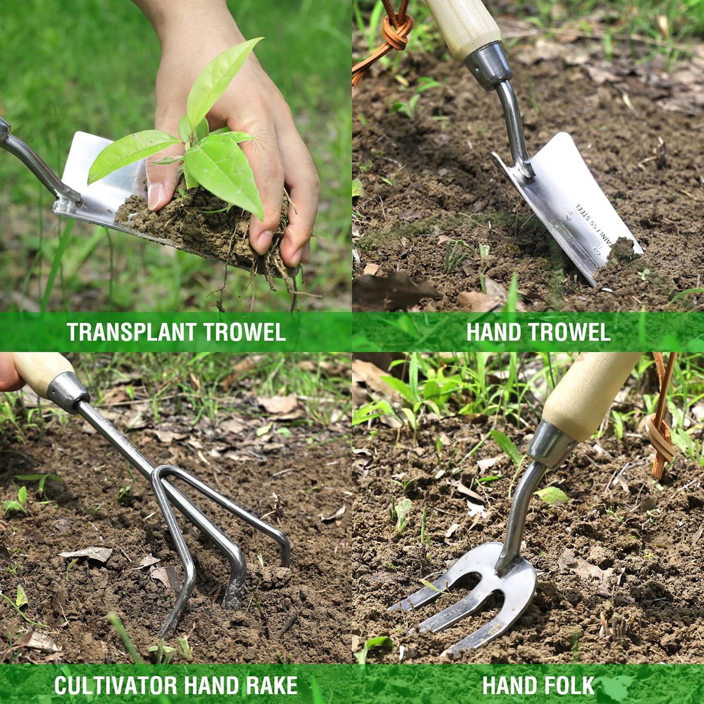 WORKPRO Juego de Herramientas para Jardín 8PC, Juego de Herramientas Jardinería de Acero Inoxidable, con Mango de Madera, Bolsa de Jardín