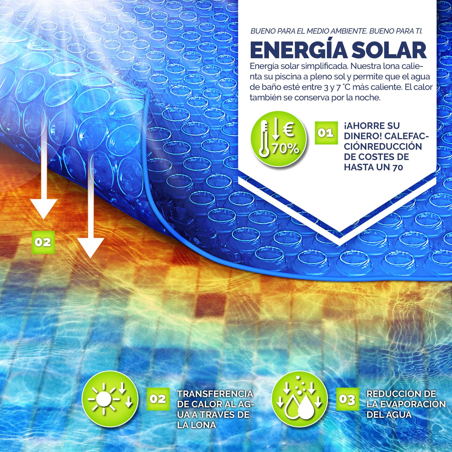 tillvex Cobertor Solar para Piscinas Rectangular 300x200 cm | Espesor de la lámina 120 µm | se Puede Cortar a Medida | Calefacción de la Piscina para el Calentamiento del Agua