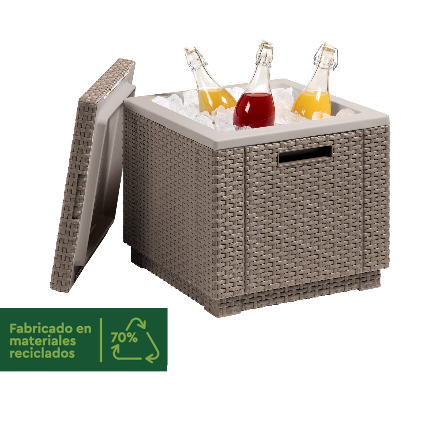 CURVER Keter Ice Cube Mesa Nevera para terraza o jardín Exterior, Resina con Acabado ratán Plano, 42 x 42 x 41 cm, Color Marrón