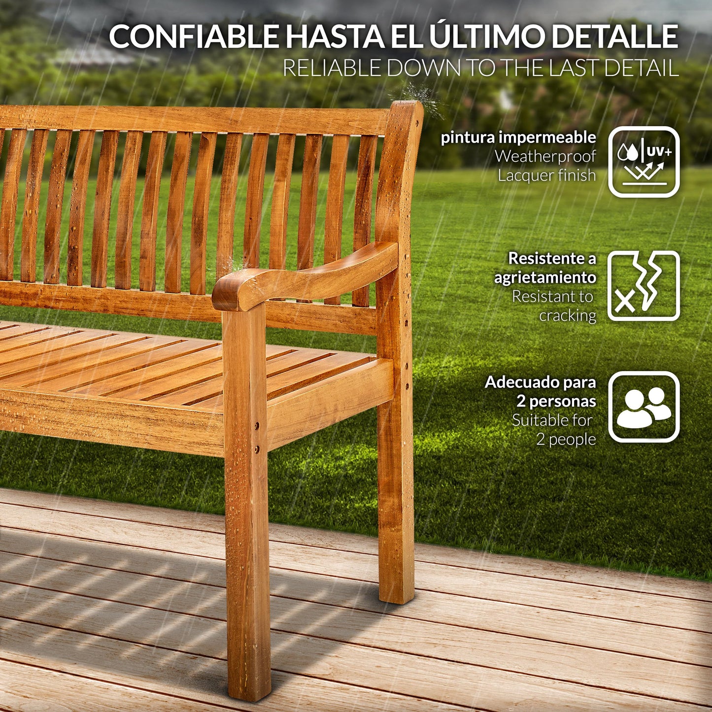 tillvex Banco de Madera para Jardín 125 cm con Cubierta | Robusto Asiento de Exterior 2-3 Plazas | hasta 320 kg de Carga | Banco para Porche, Terraza, Balcón