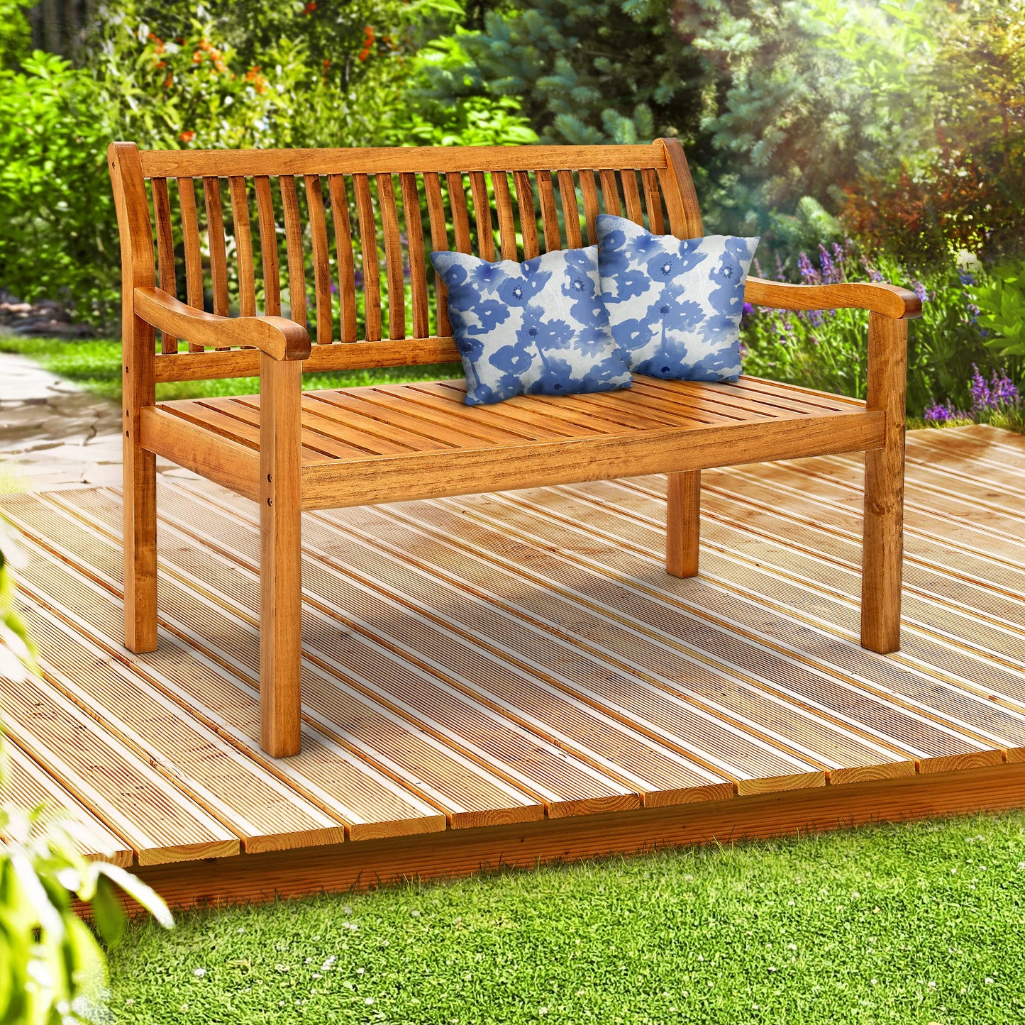 tillvex Banco de Madera para Jardín 125 cm con Cubierta | Robusto Asiento de Exterior 2-3 Plazas | hasta 320 kg de Carga | Banco para Porche, Terraza, Balcón