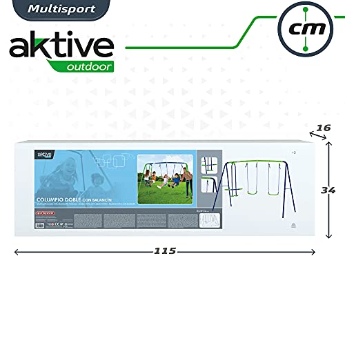 Aktive 54080 - Columpio jardín exterior para niños, Columpio infantil, Columpio doble, Balancín para niños, medidas 280x140x179 cm, 4 asientos, , peso máx 180 kg, +3 años, Outdoor